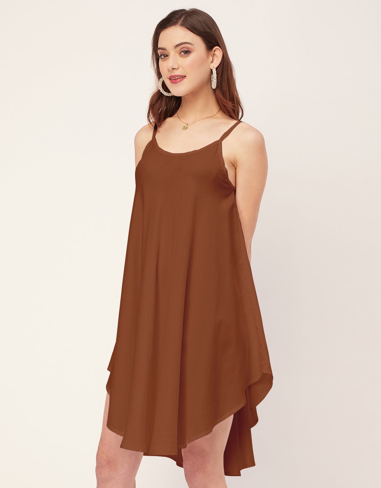 Shoulder Straps Round Neck Rayon Dress