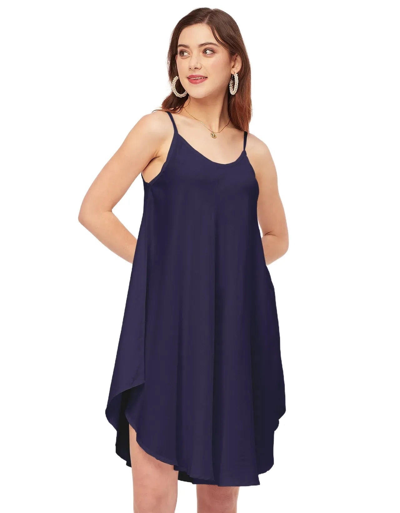 Shoulder Straps Round Neck Rayon Dress