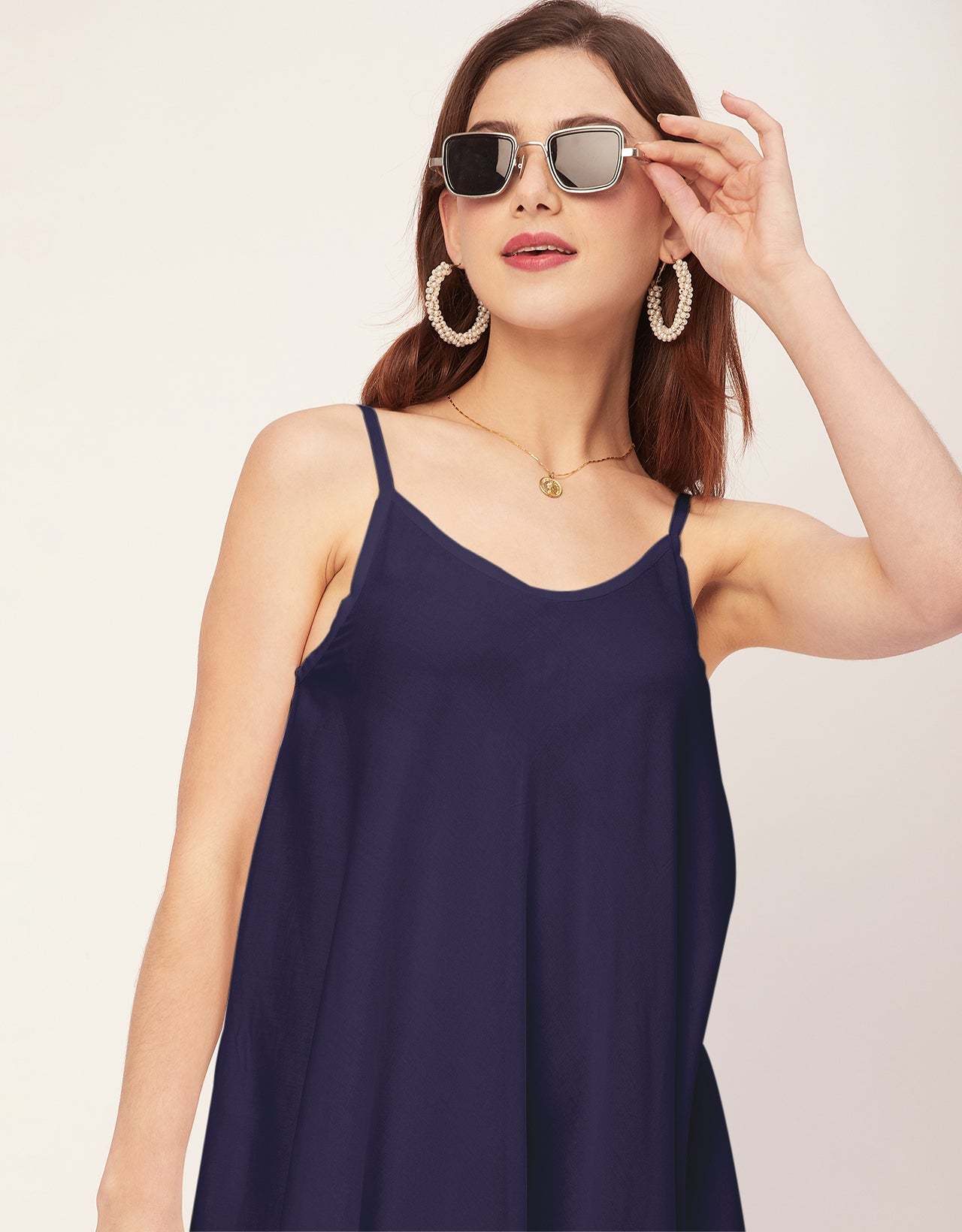 Shoulder Straps Round Neck Rayon Dress