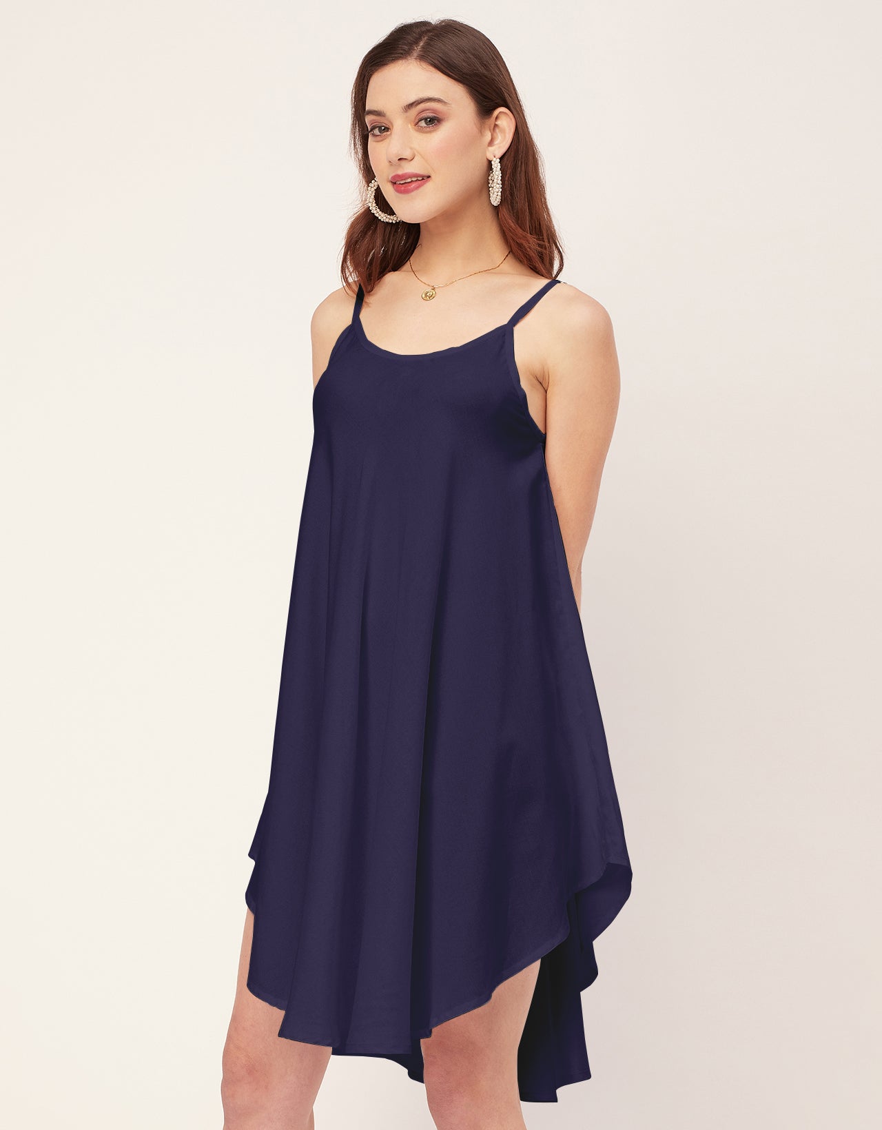 Shoulder Straps Round Neck Rayon Dress