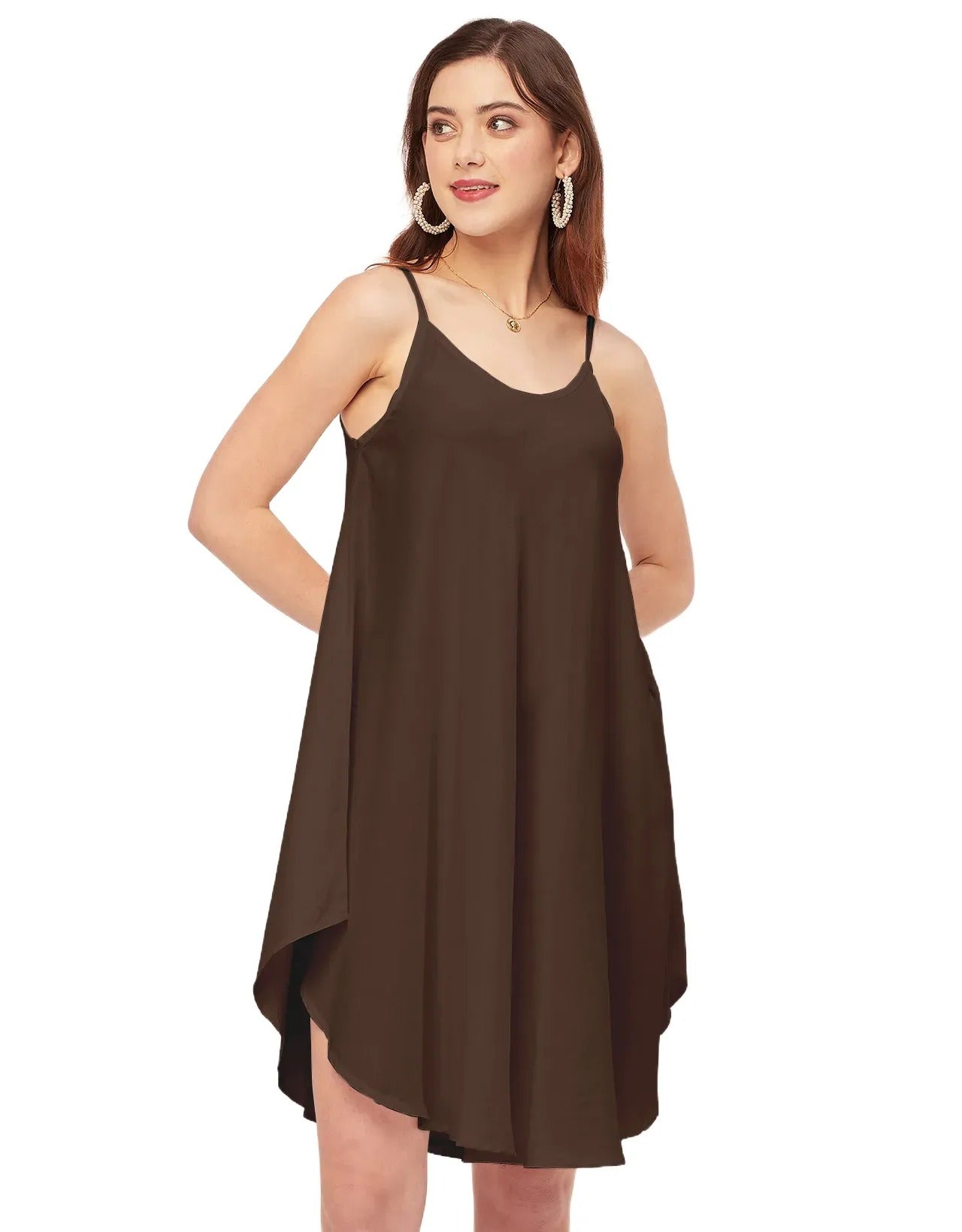Shoulder Straps Round Neck Rayon Dress