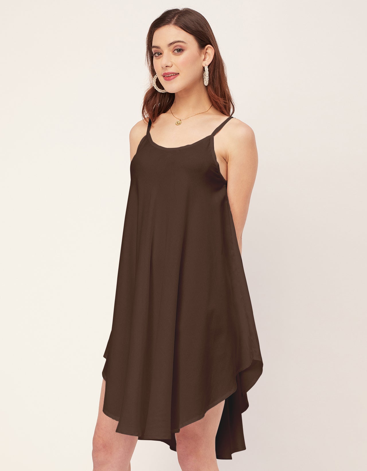 Shoulder Straps Round Neck Rayon Dress