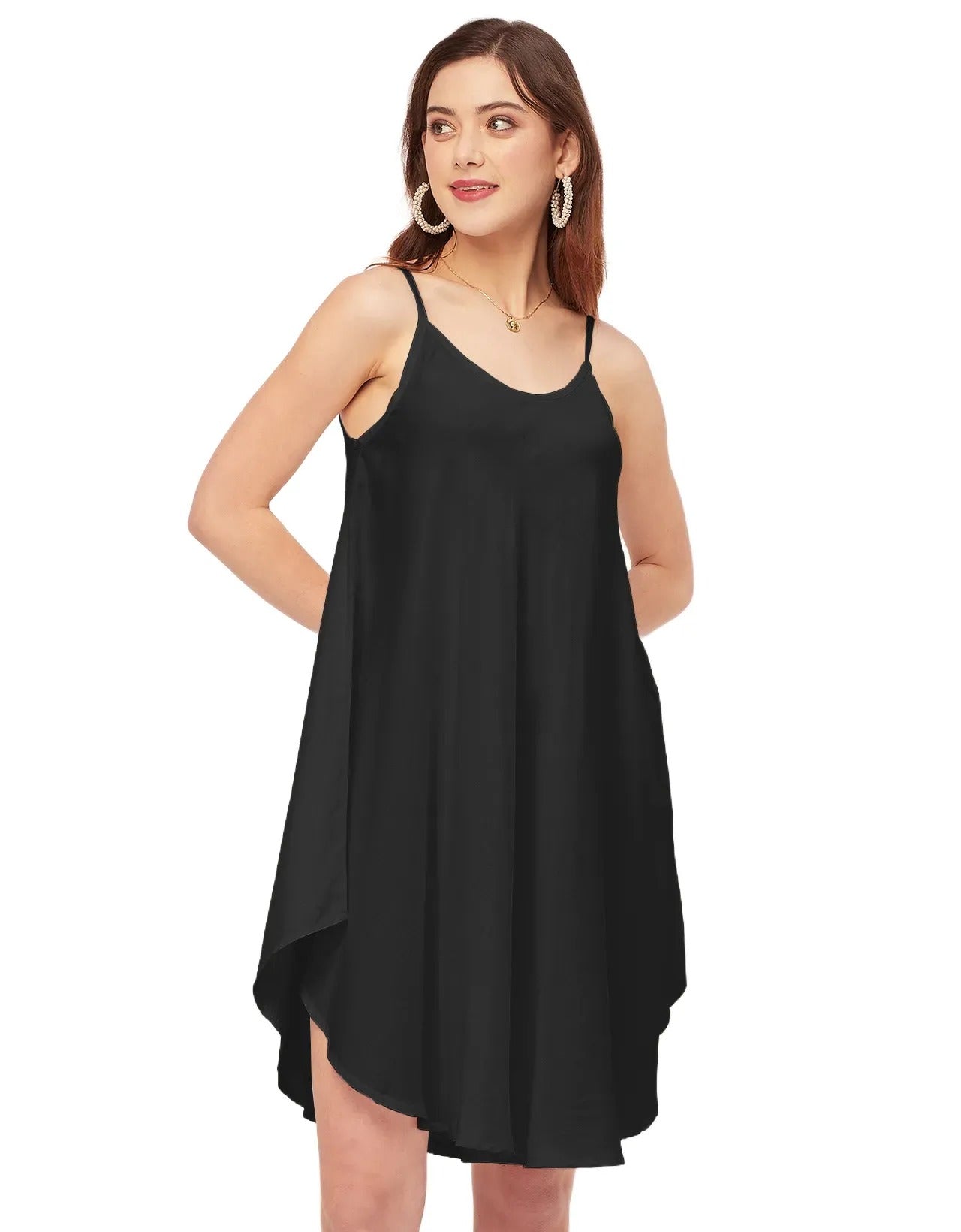 Shoulder Straps Round Neck Rayon Dress