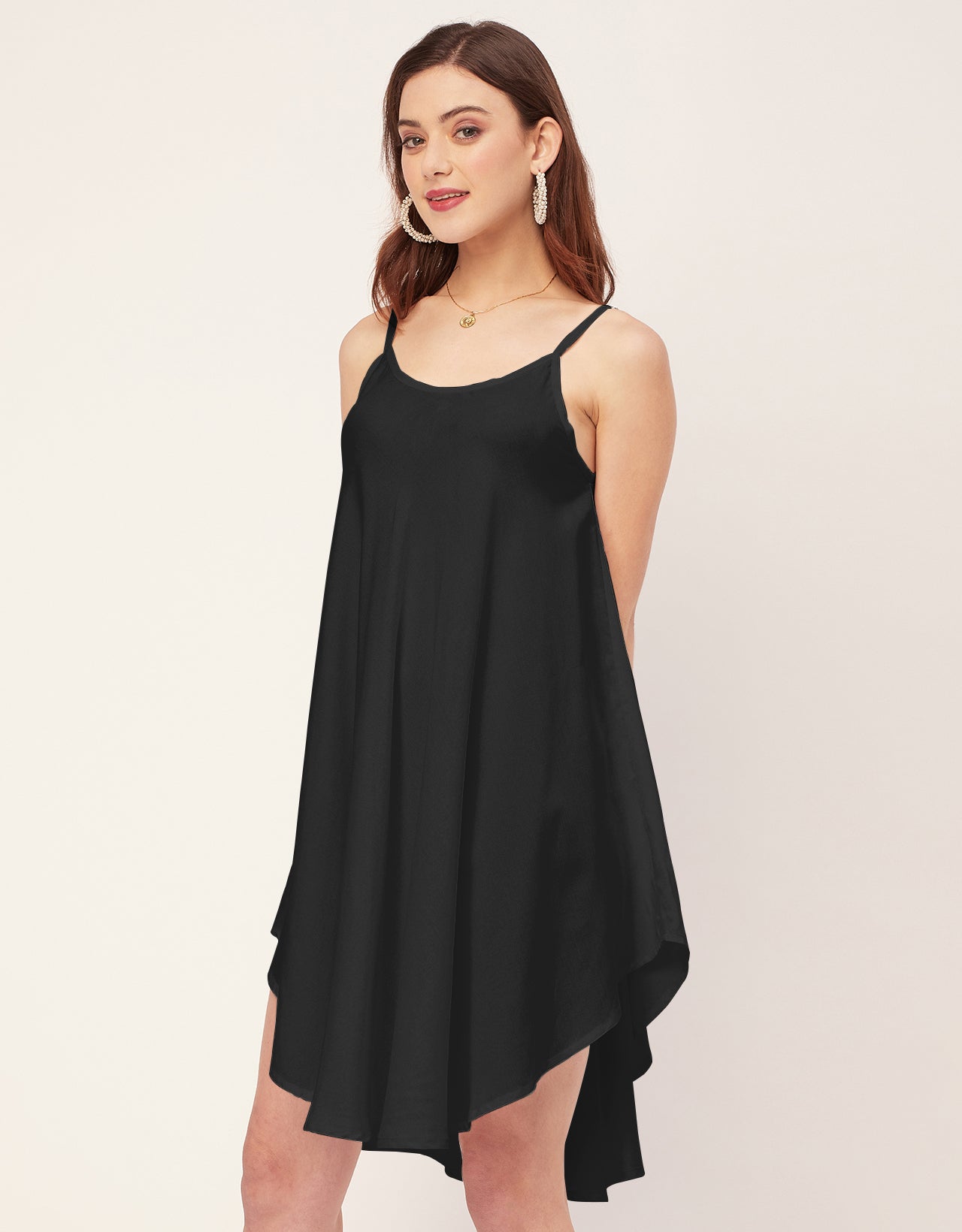 Shoulder Straps Round Neck Rayon Dress