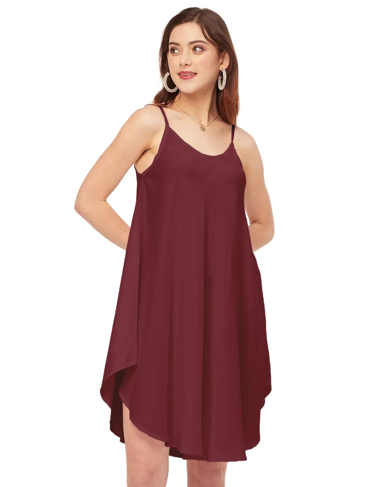 Shoulder Straps Round Neck Rayon Dress
