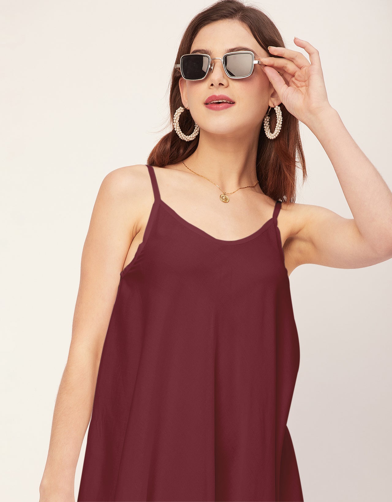 Shoulder Straps Round Neck Rayon Dress