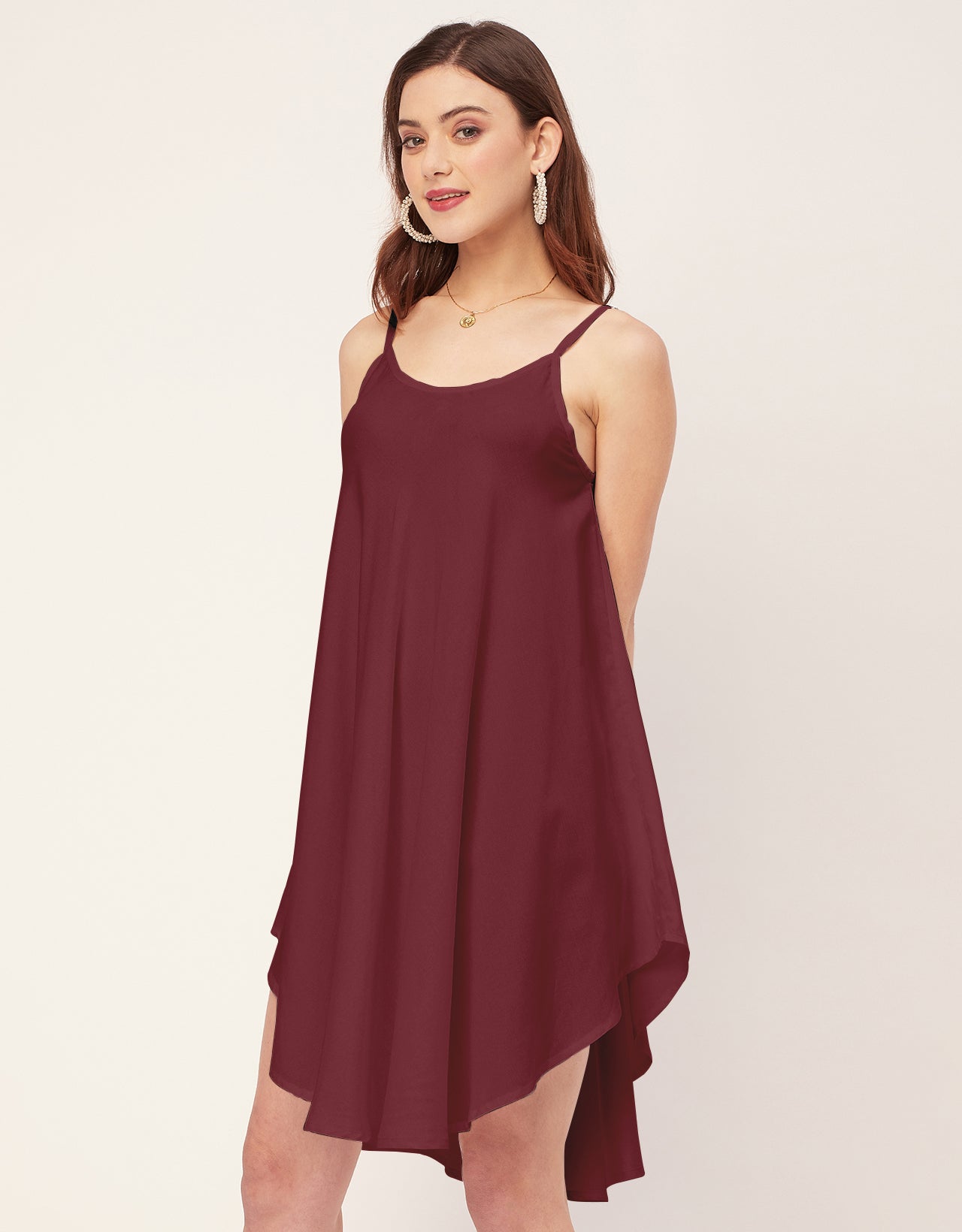 Shoulder Straps Round Neck Rayon Dress