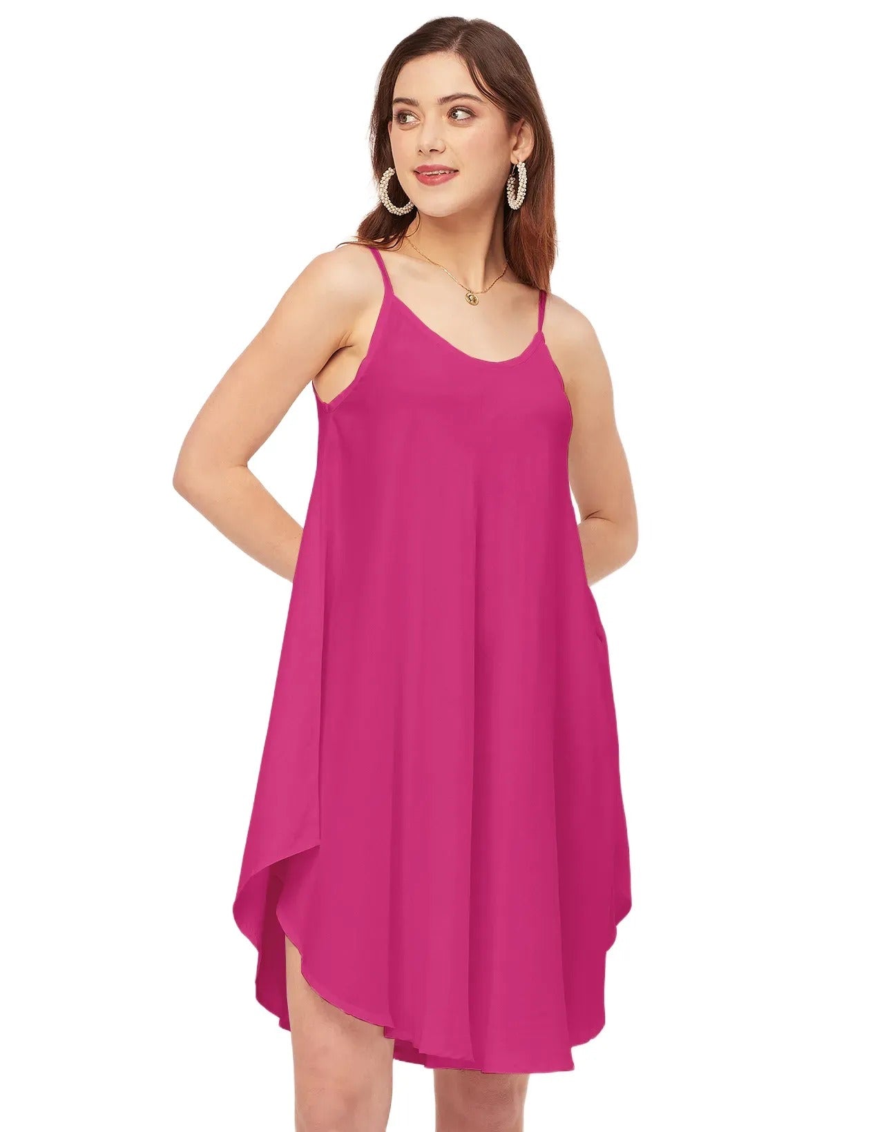 Shoulder Straps Round Neck Rayon Dress