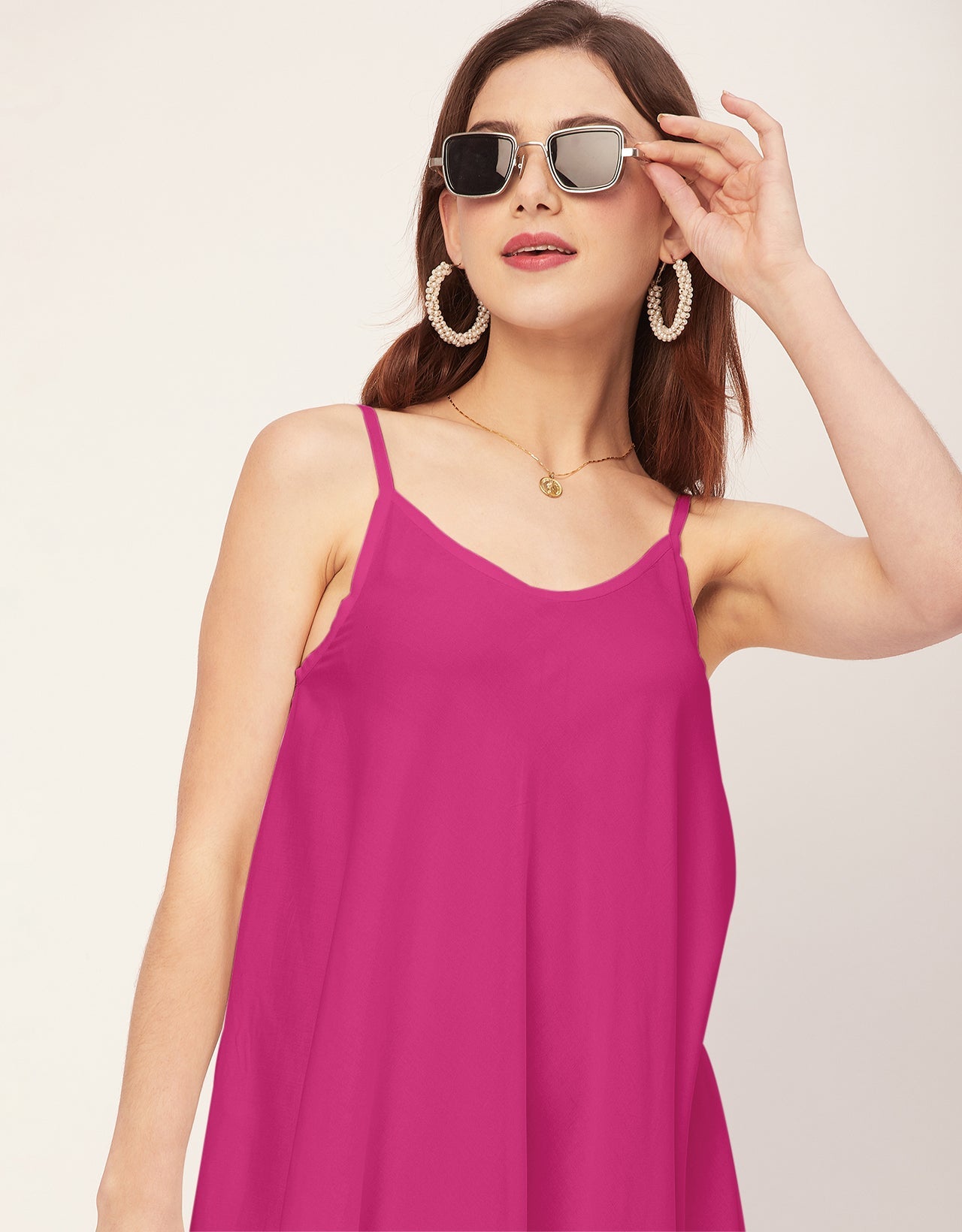Shoulder Straps Round Neck Rayon Dress