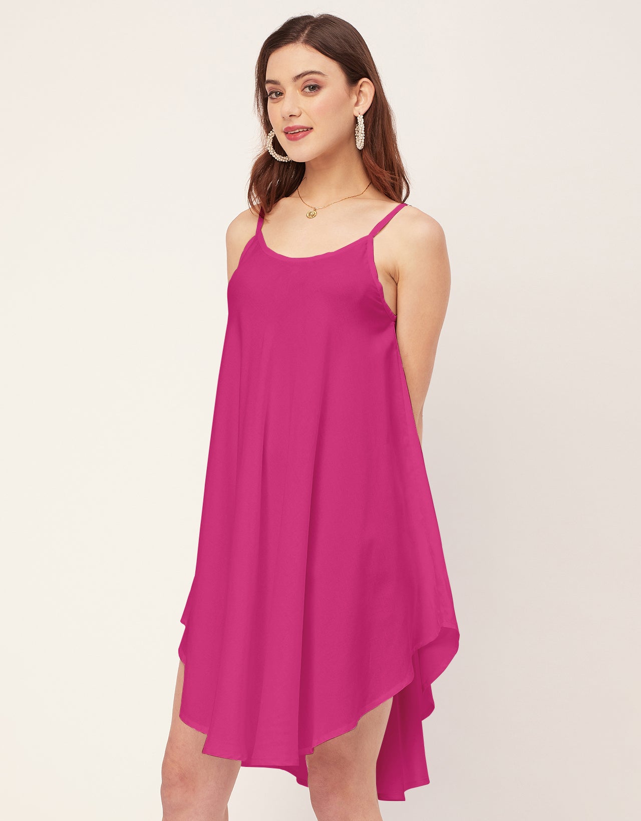 Shoulder Straps Round Neck Rayon Dress