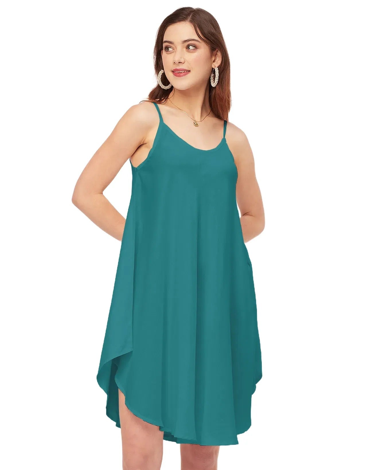 Shoulder Straps Round Neck Rayon Dress