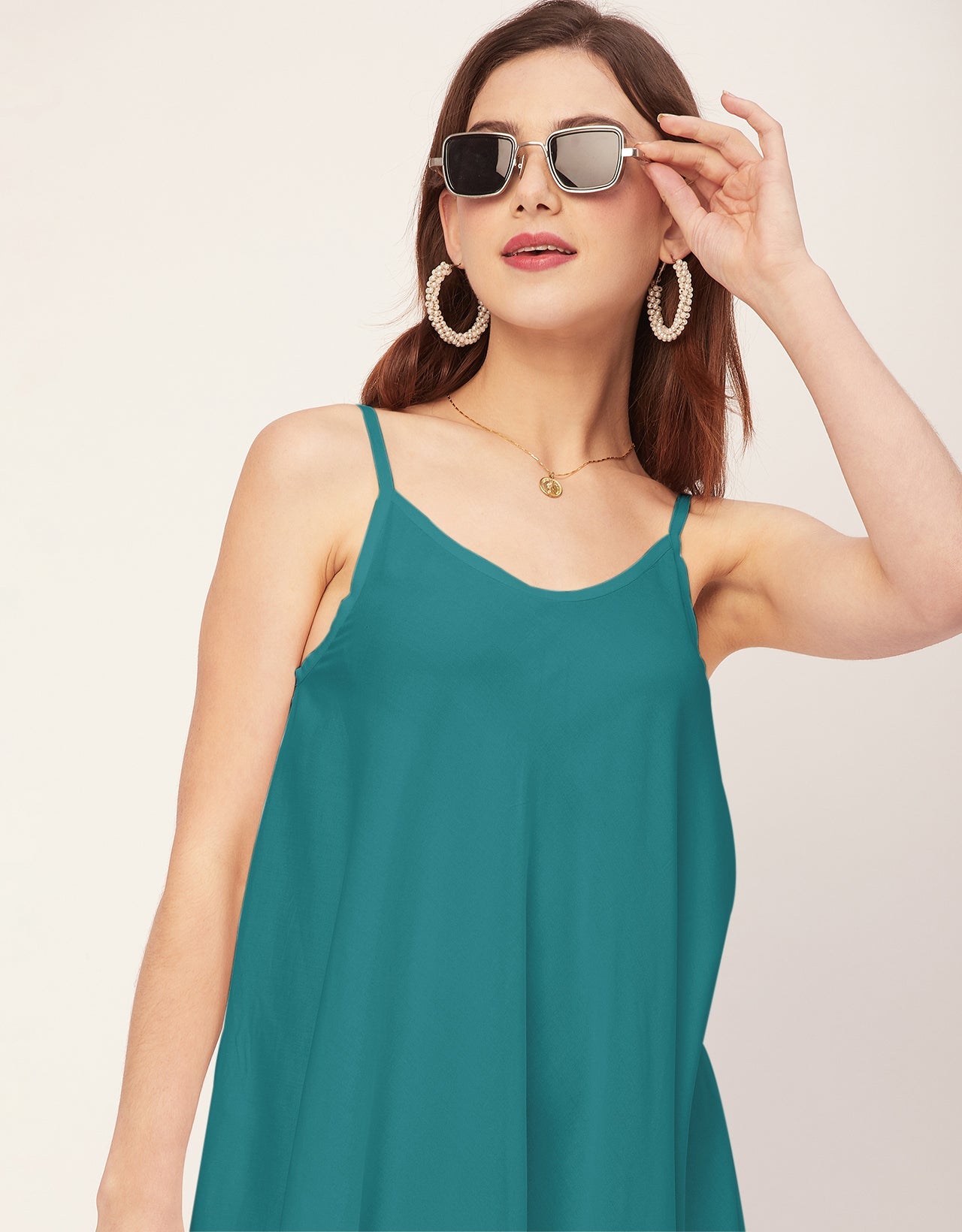 Shoulder Straps Round Neck Rayon Dress
