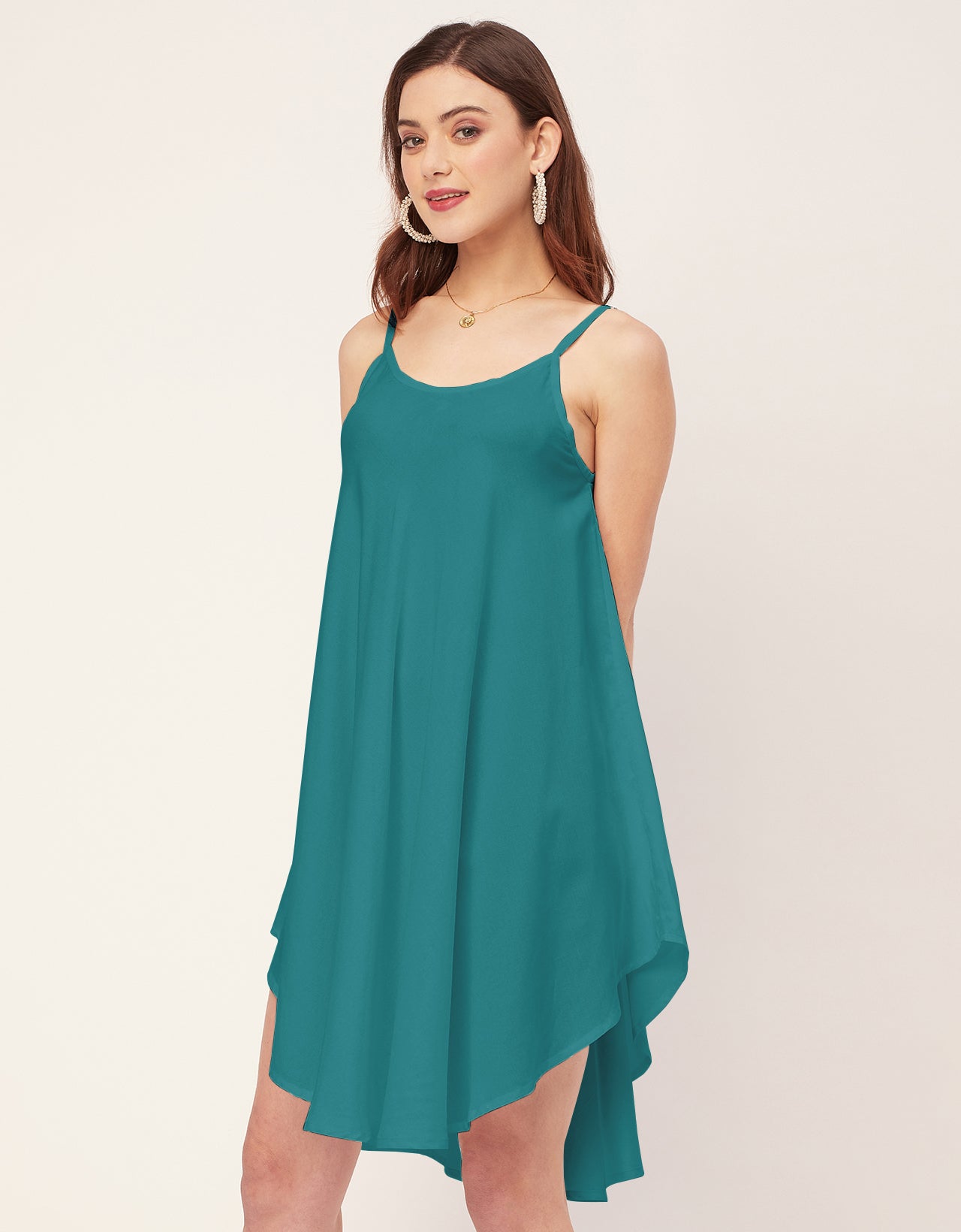Shoulder Straps Round Neck Rayon Dress