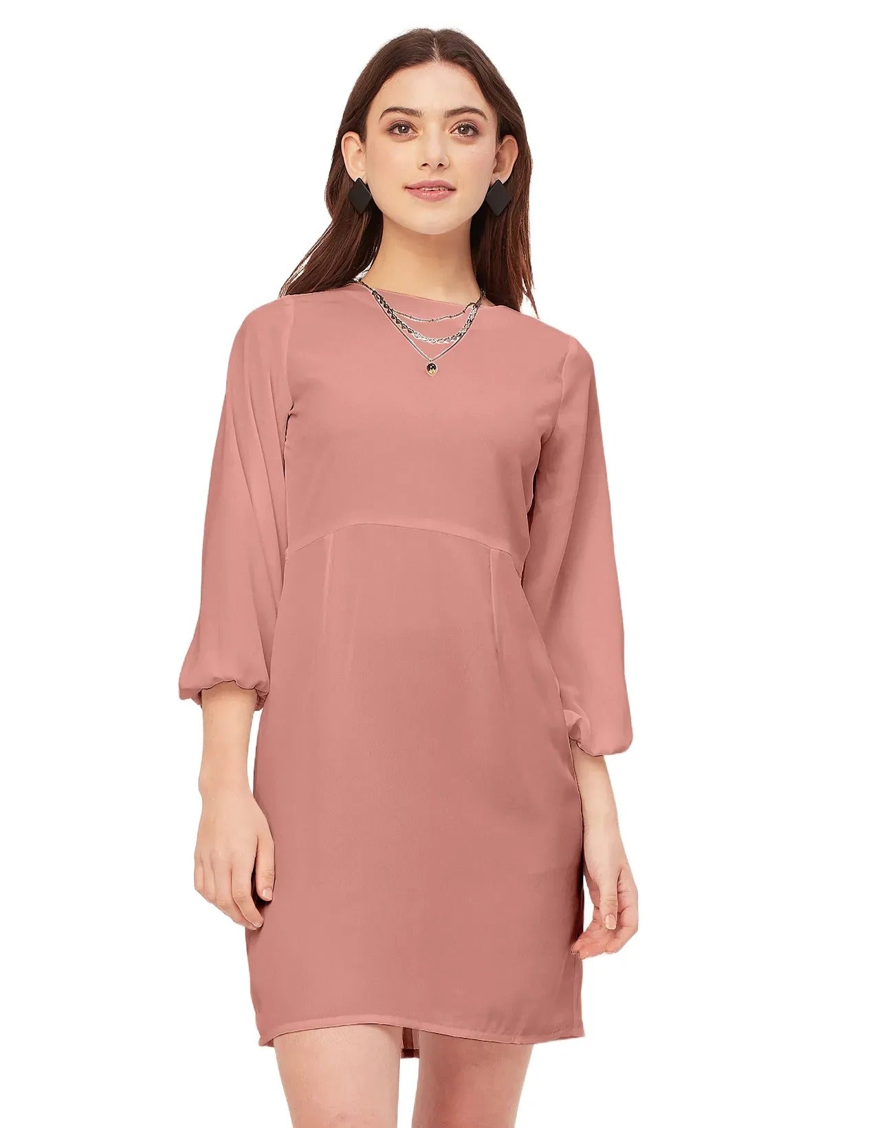 Boat Neck Bodycon Solid Georgette Dress