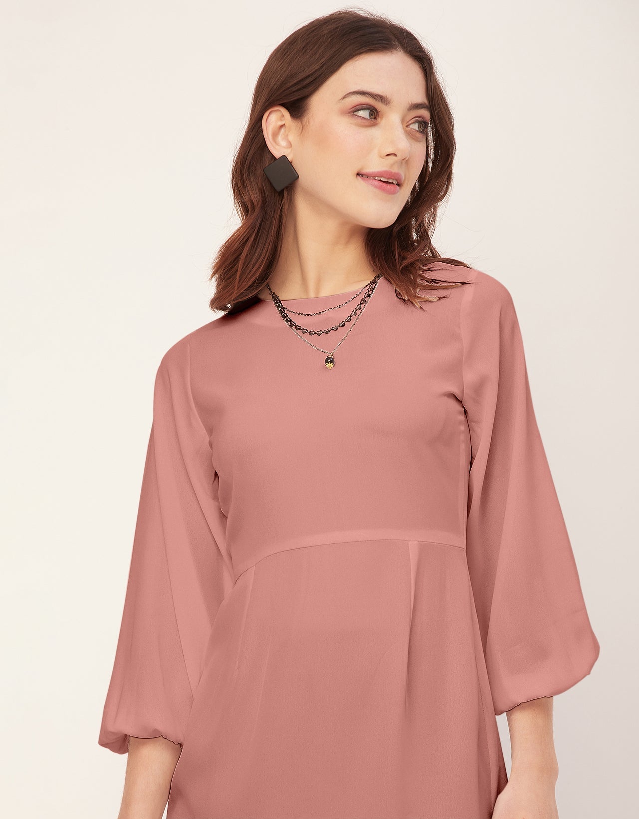 Boat Neck Bodycon Solid Georgette Dress