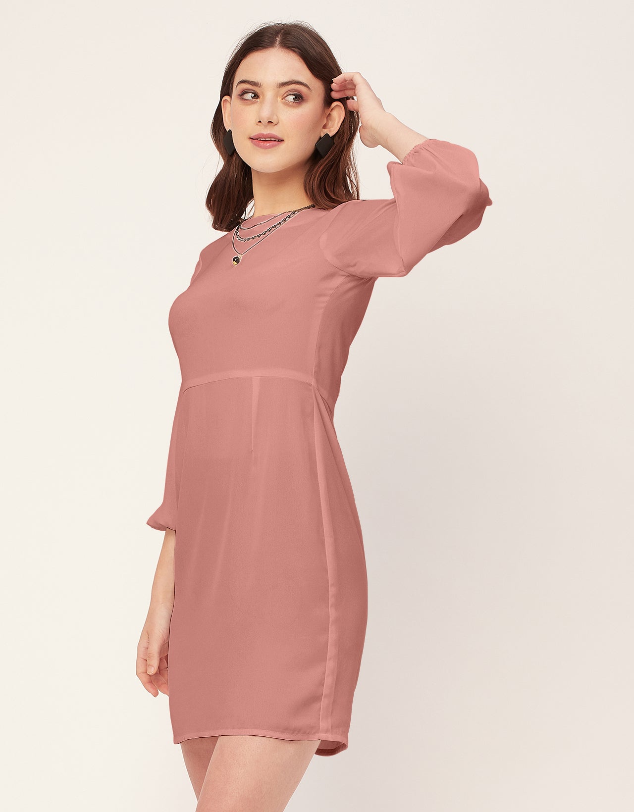 Boat Neck Bodycon Solid Georgette Dress