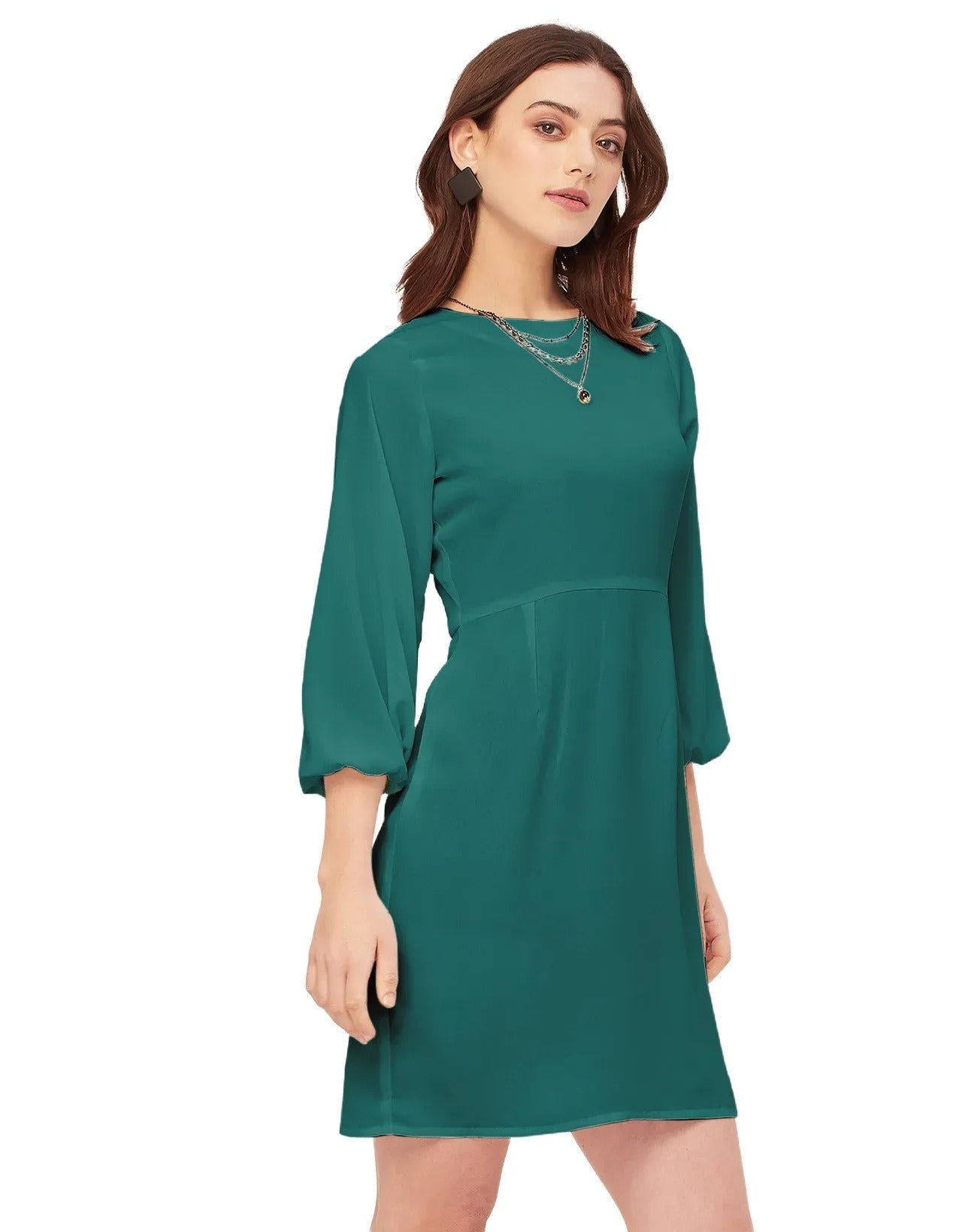 Boat Neck Bodycon Solid Georgette Dress