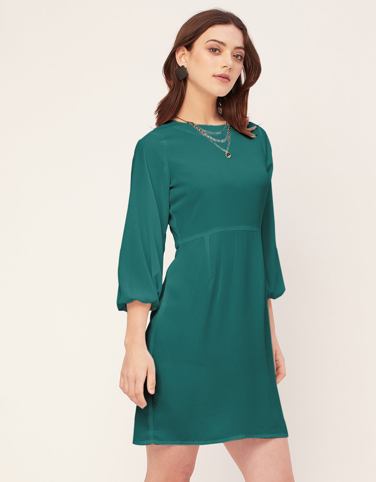 Boat Neck Bodycon Solid Georgette Dress