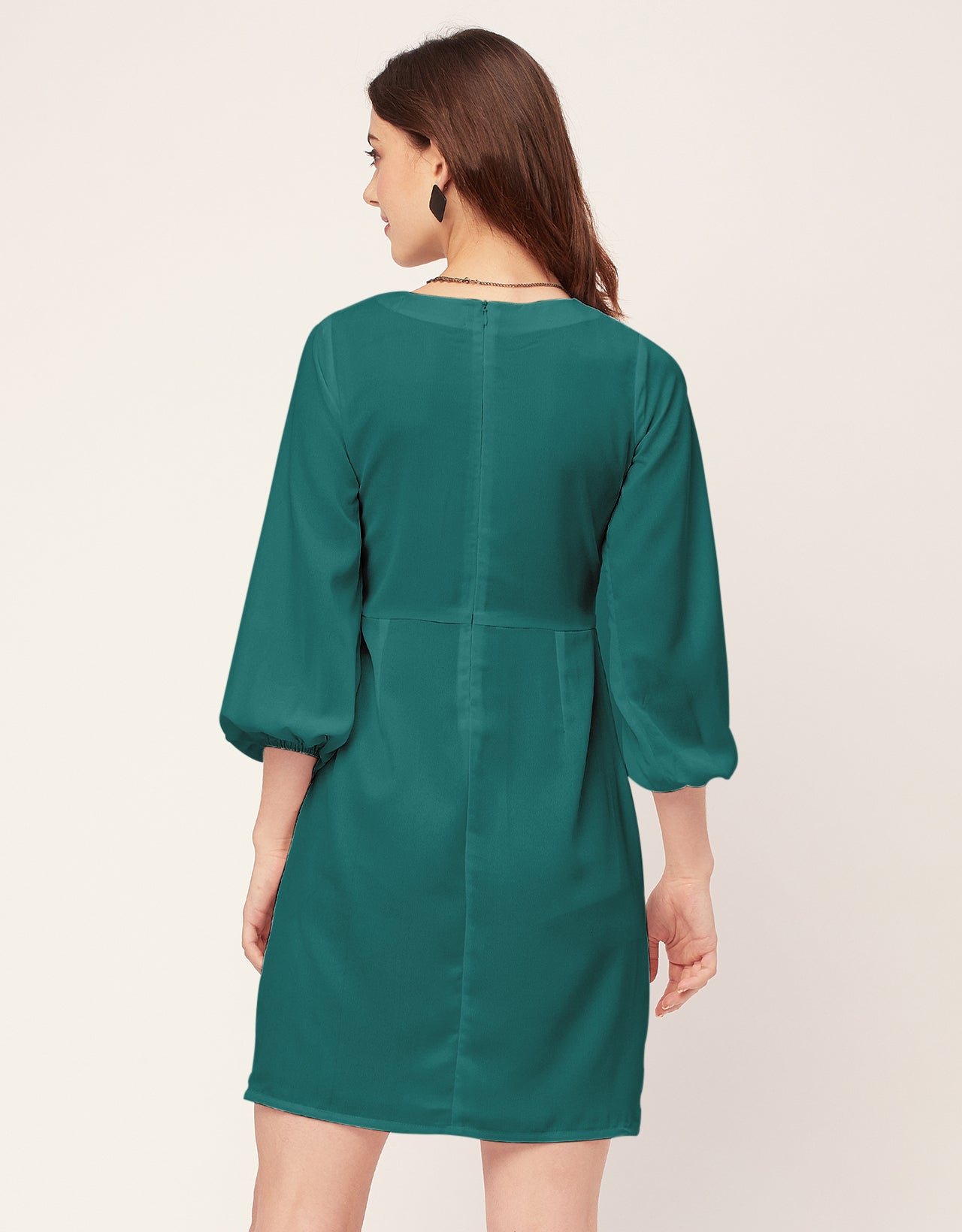 Boat Neck Bodycon Solid Georgette Dress