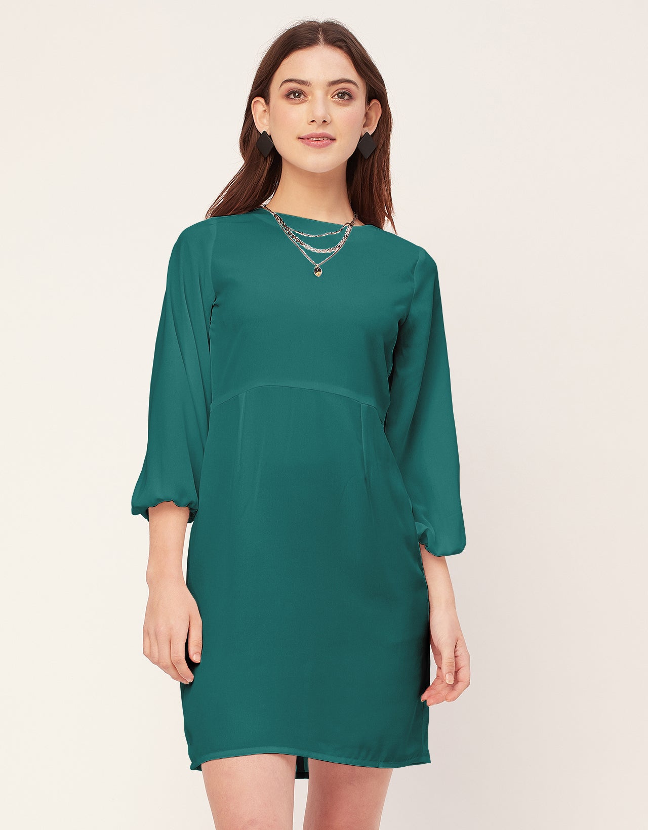 Boat Neck Bodycon Solid Georgette Dress