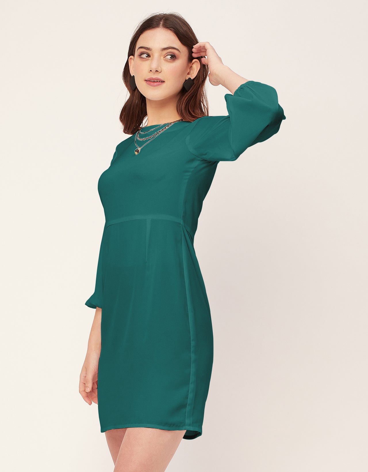 Boat Neck Bodycon Solid Georgette Dress