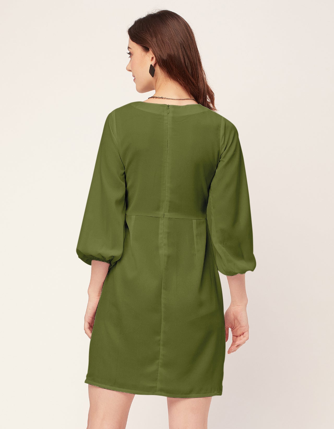 Boat Neck Bodycon Solid Georgette Dress