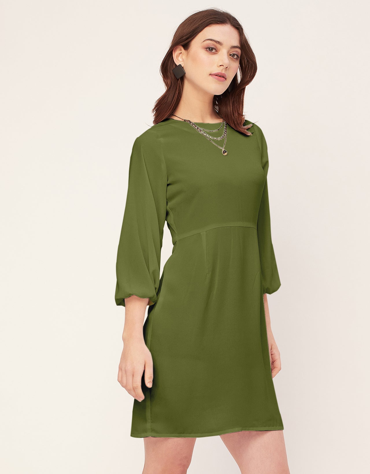 Boat Neck Bodycon Solid Georgette Dress