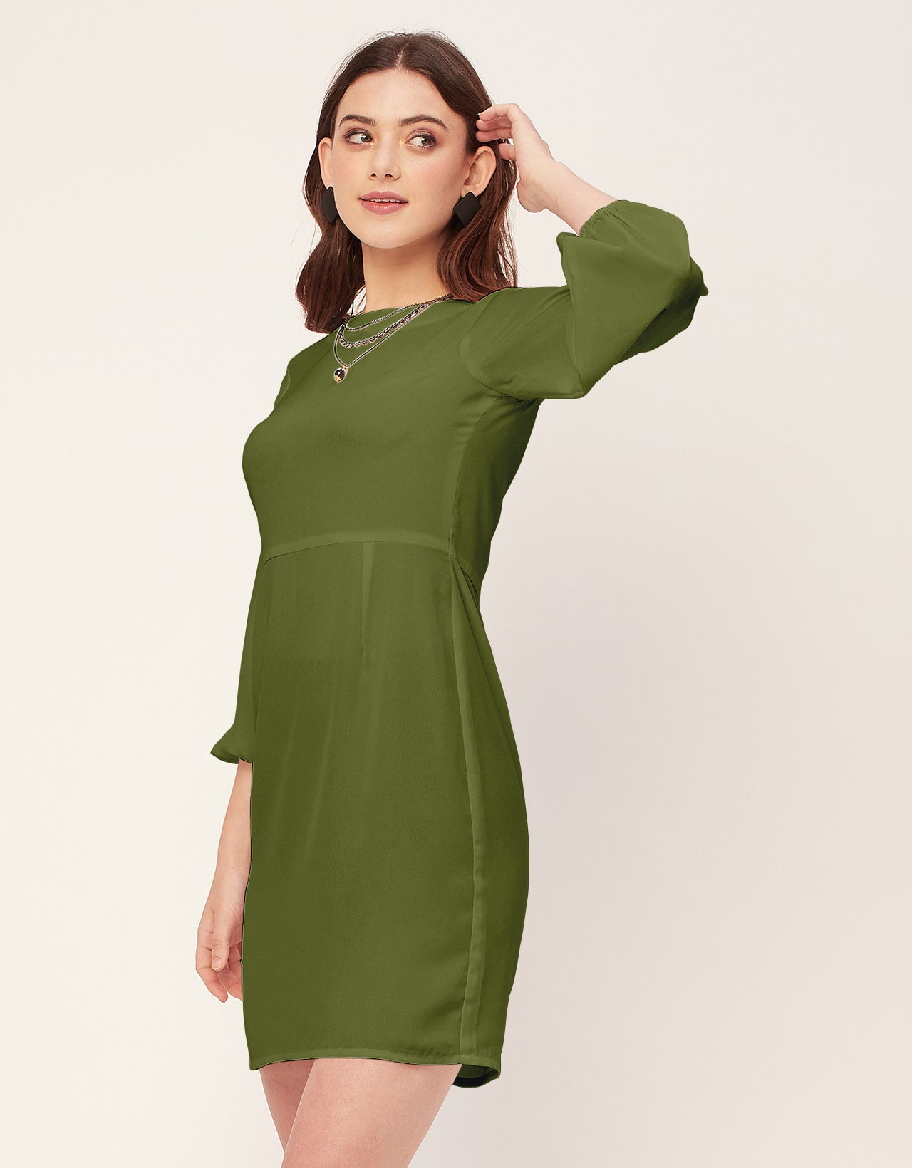 Boat Neck Bodycon Solid Georgette Dress