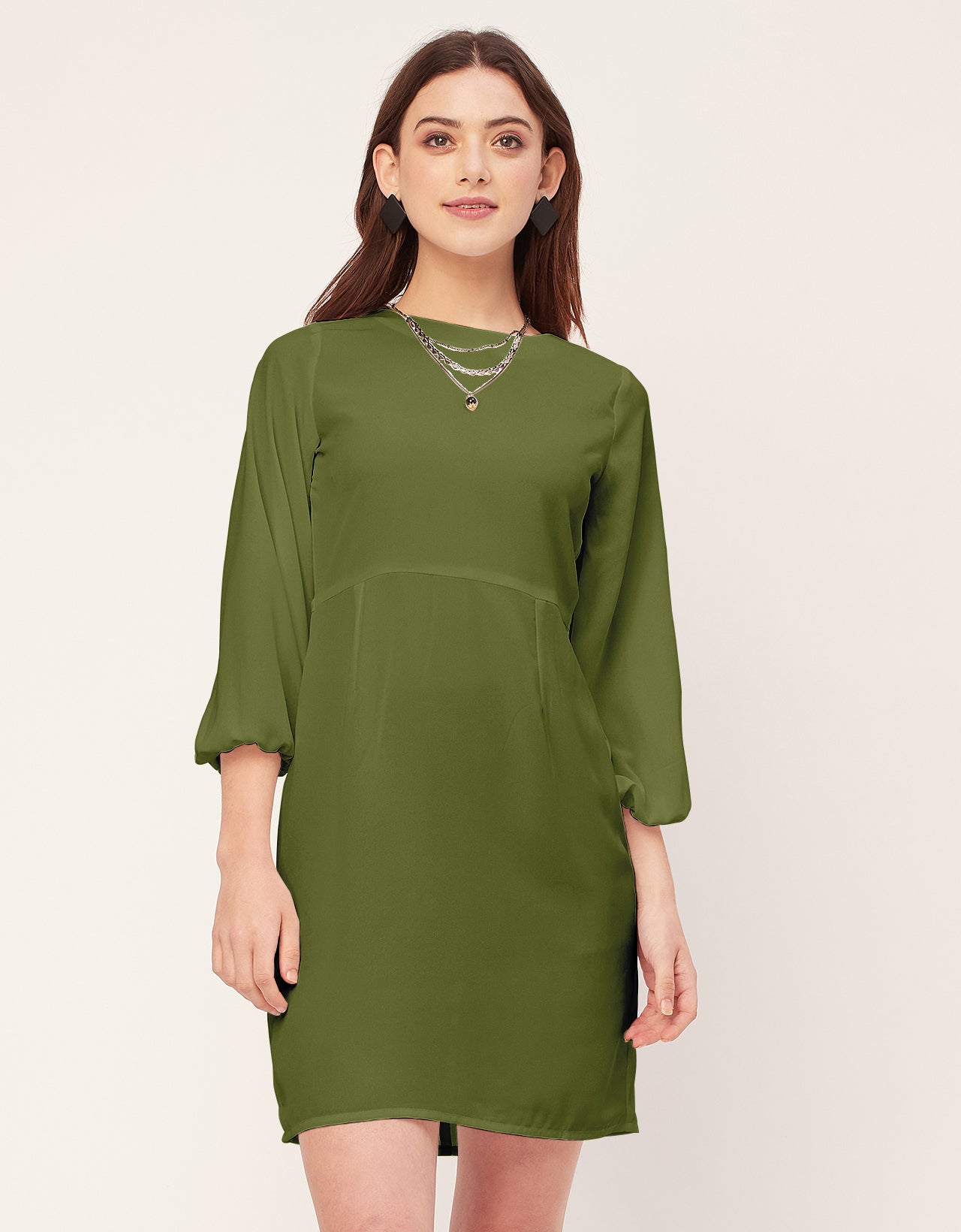 Boat Neck Bodycon Solid Georgette Dress