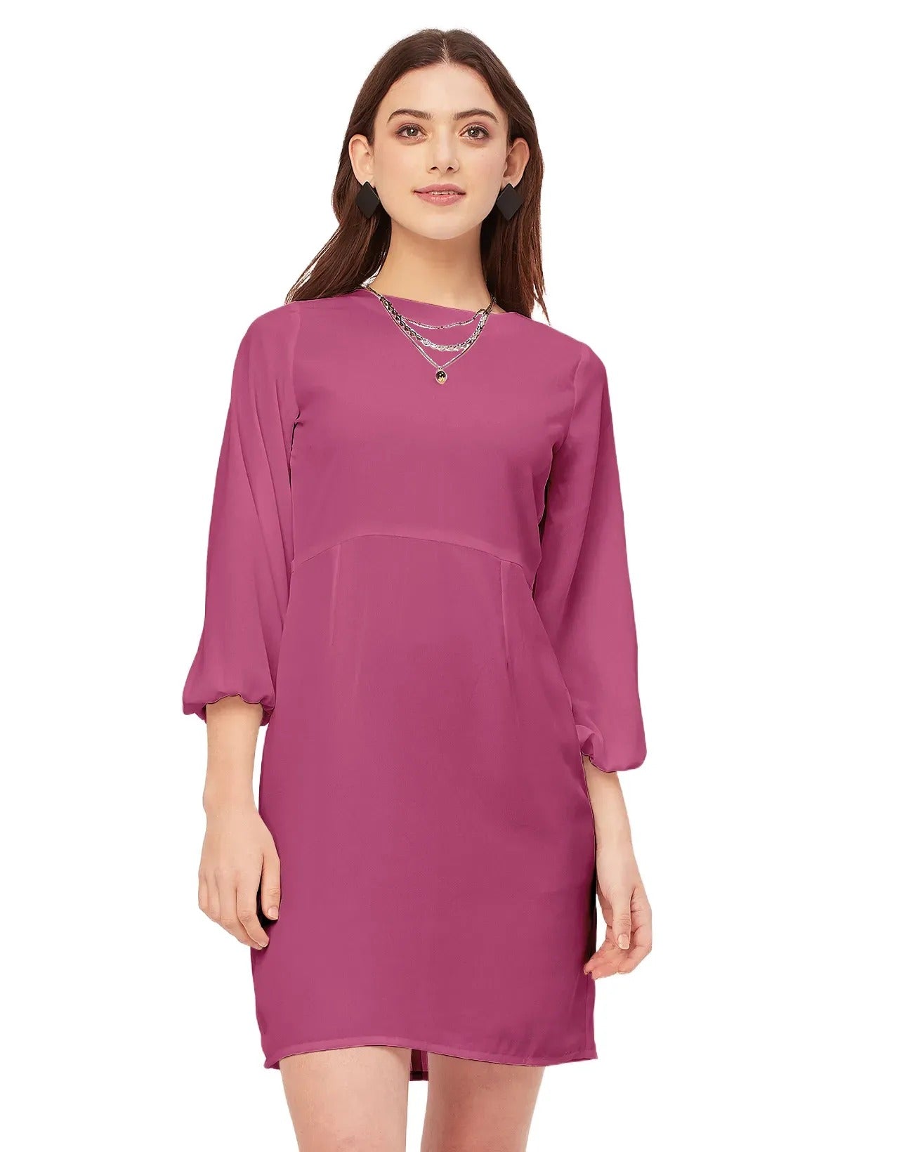 Boat Neck Bodycon Solid Georgette Dress