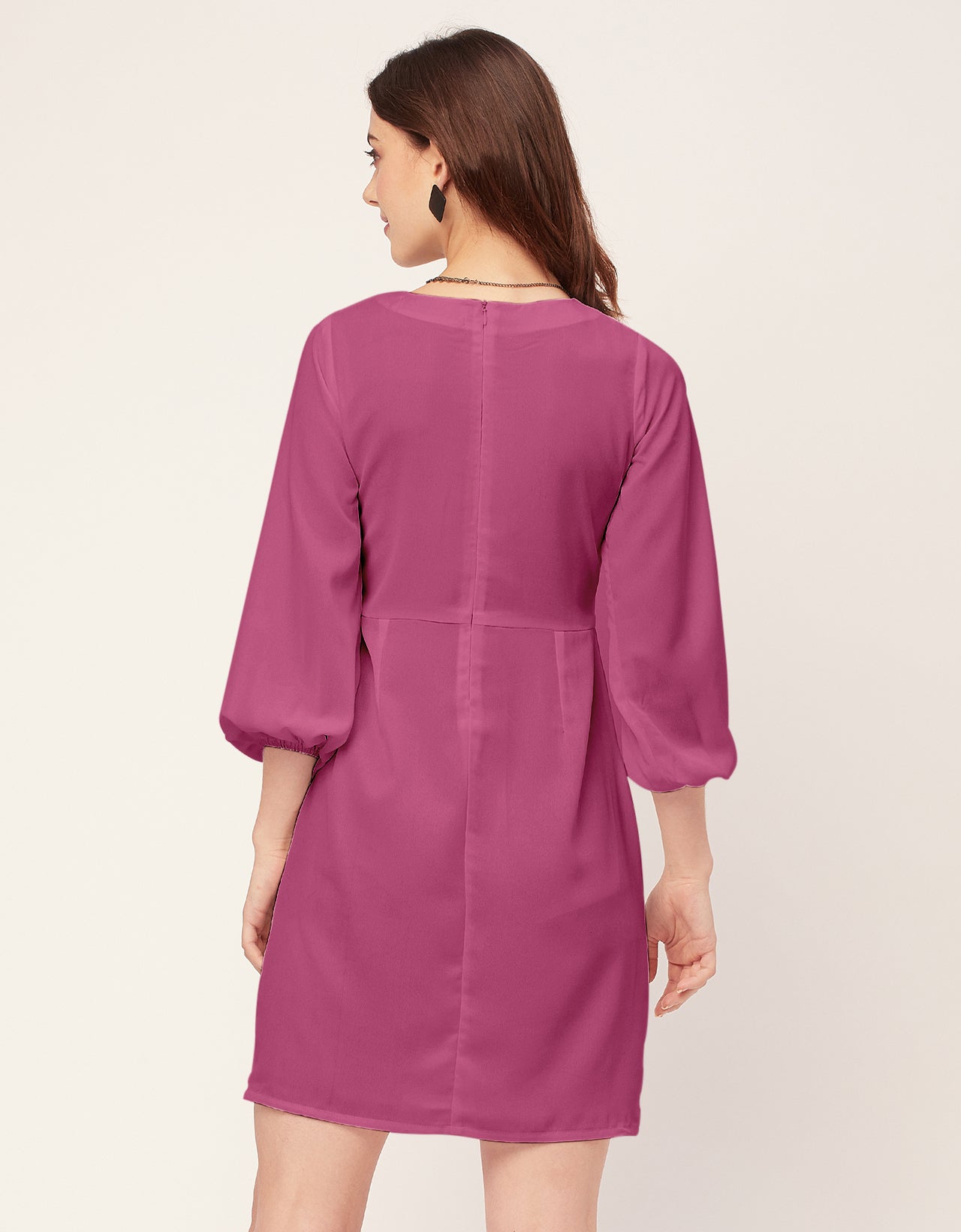 Boat Neck Bodycon Solid Georgette Dress
