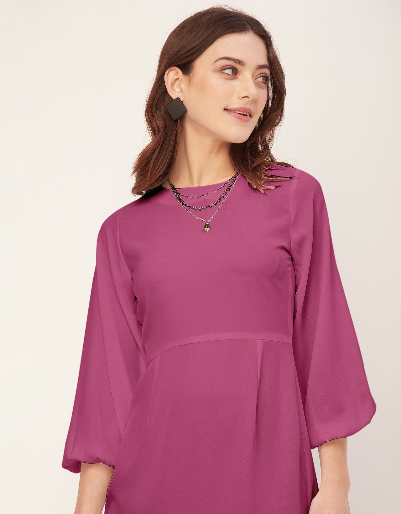 Boat Neck Bodycon Solid Georgette Dress
