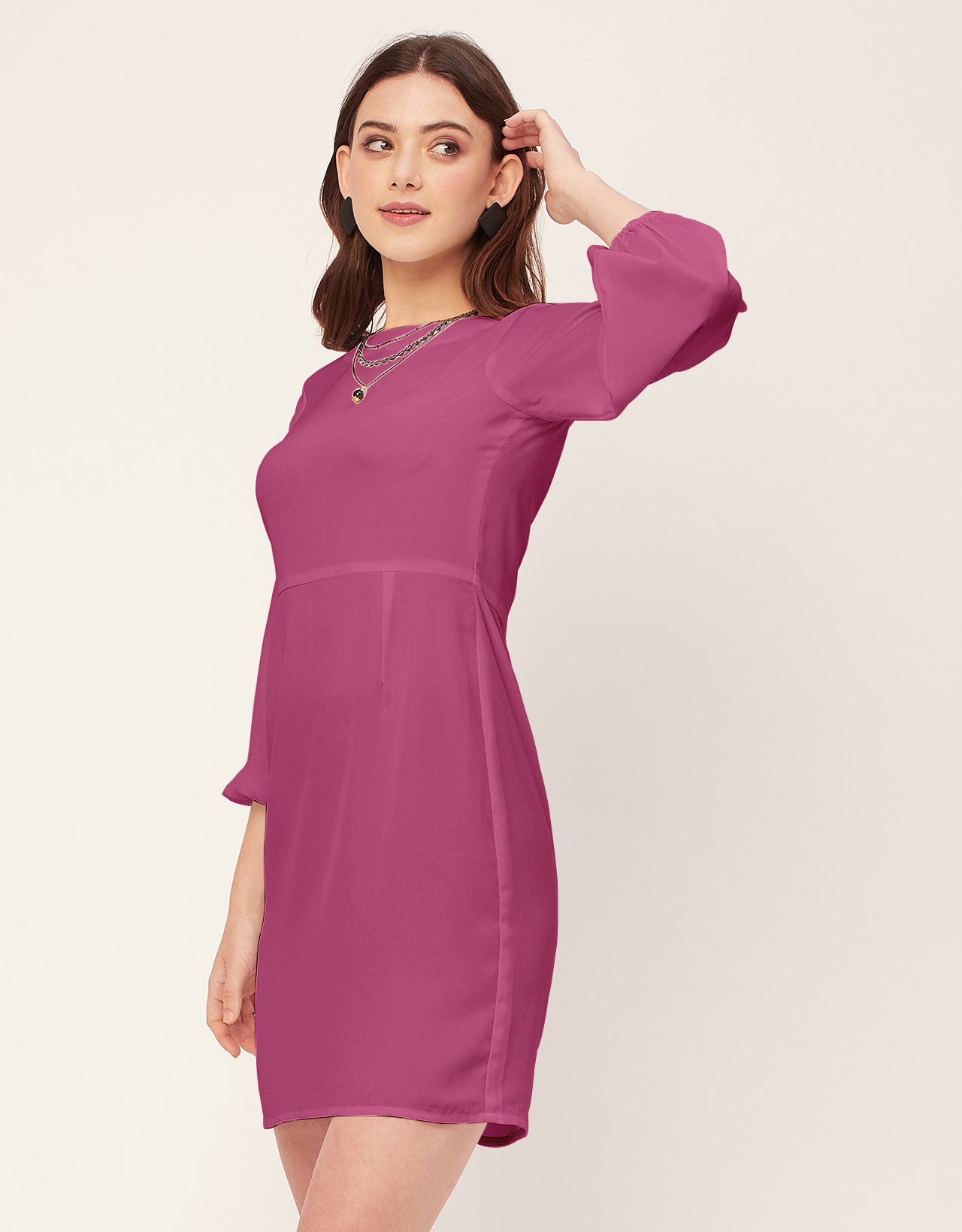 Boat Neck Bodycon Solid Georgette Dress
