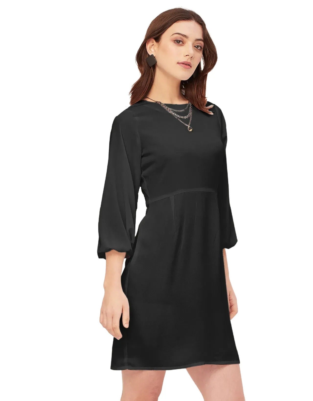 Boat Neck Bodycon Solid Georgette Dress