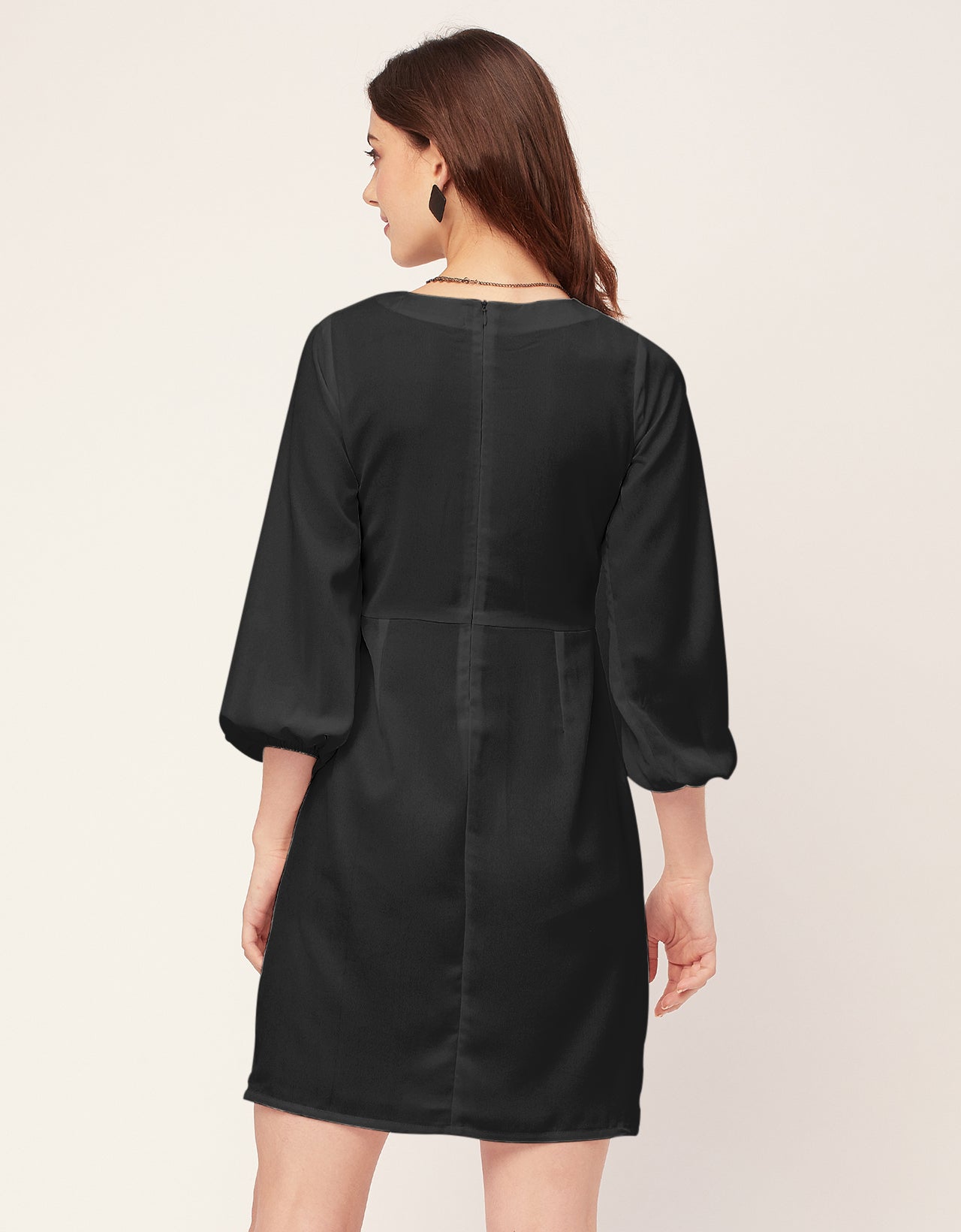 Boat Neck Bodycon Solid Georgette Dress