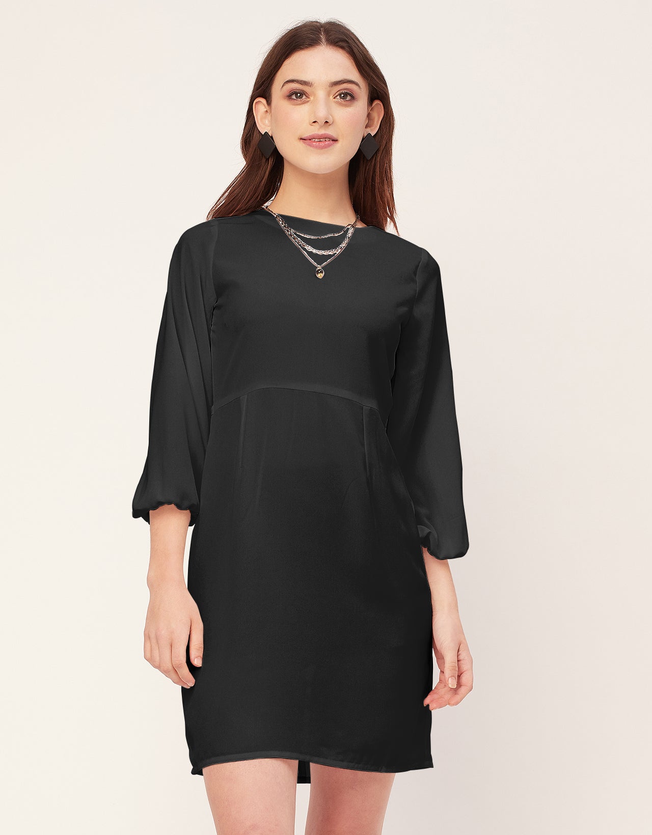 Boat Neck Bodycon Solid Georgette Dress