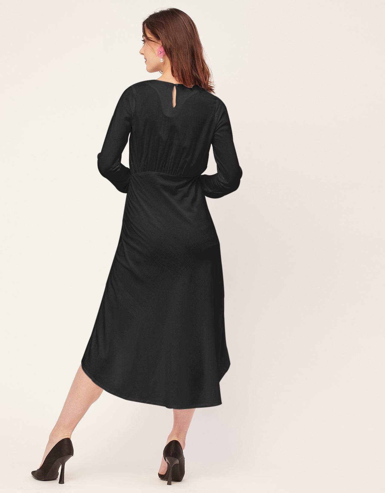 Solid Rayon Long Sleeve Fit & Flare Dress