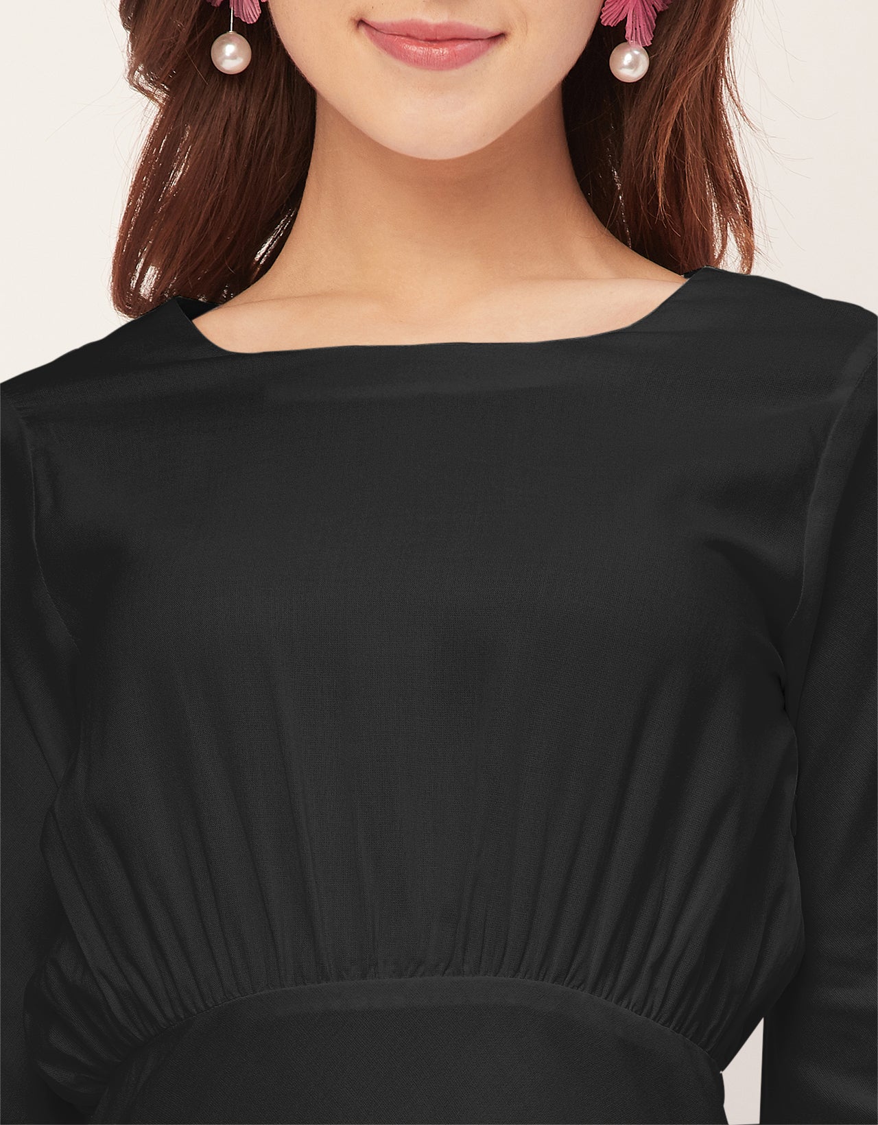 Solid Rayon Long Sleeve Fit & Flare Dress