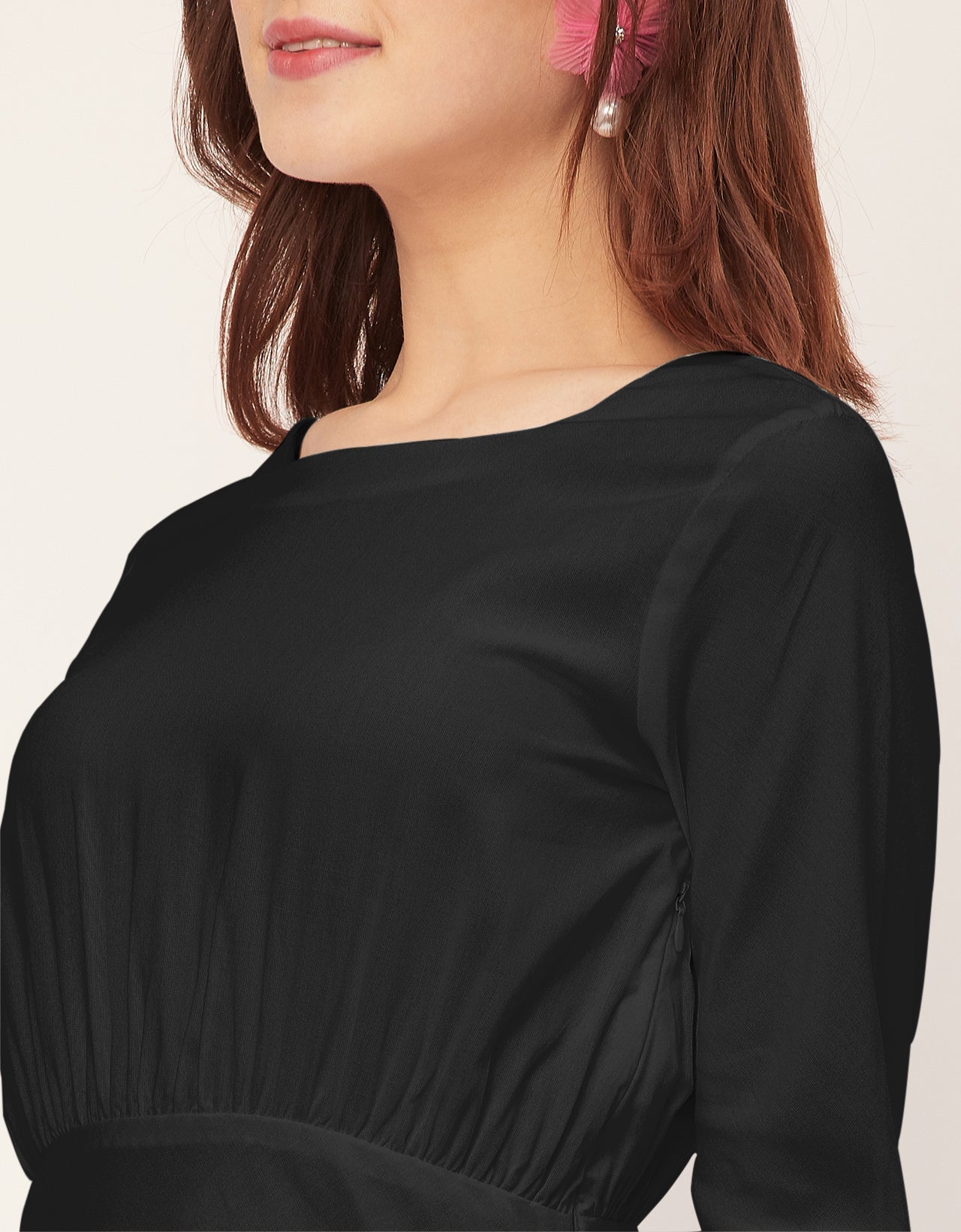 Solid Rayon Long Sleeve Fit & Flare Dress