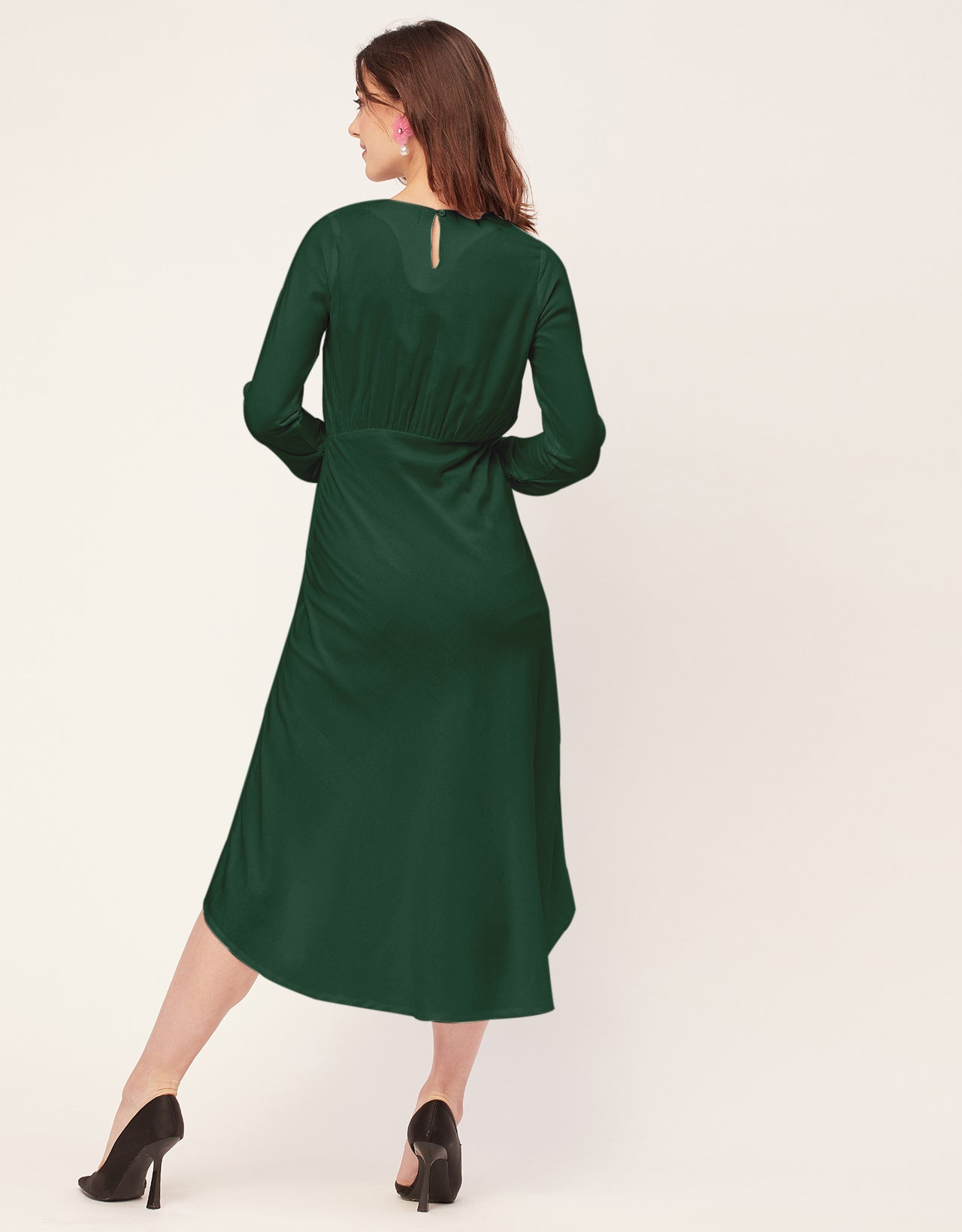 Solid Rayon Long Sleeve Fit & Flare Dress