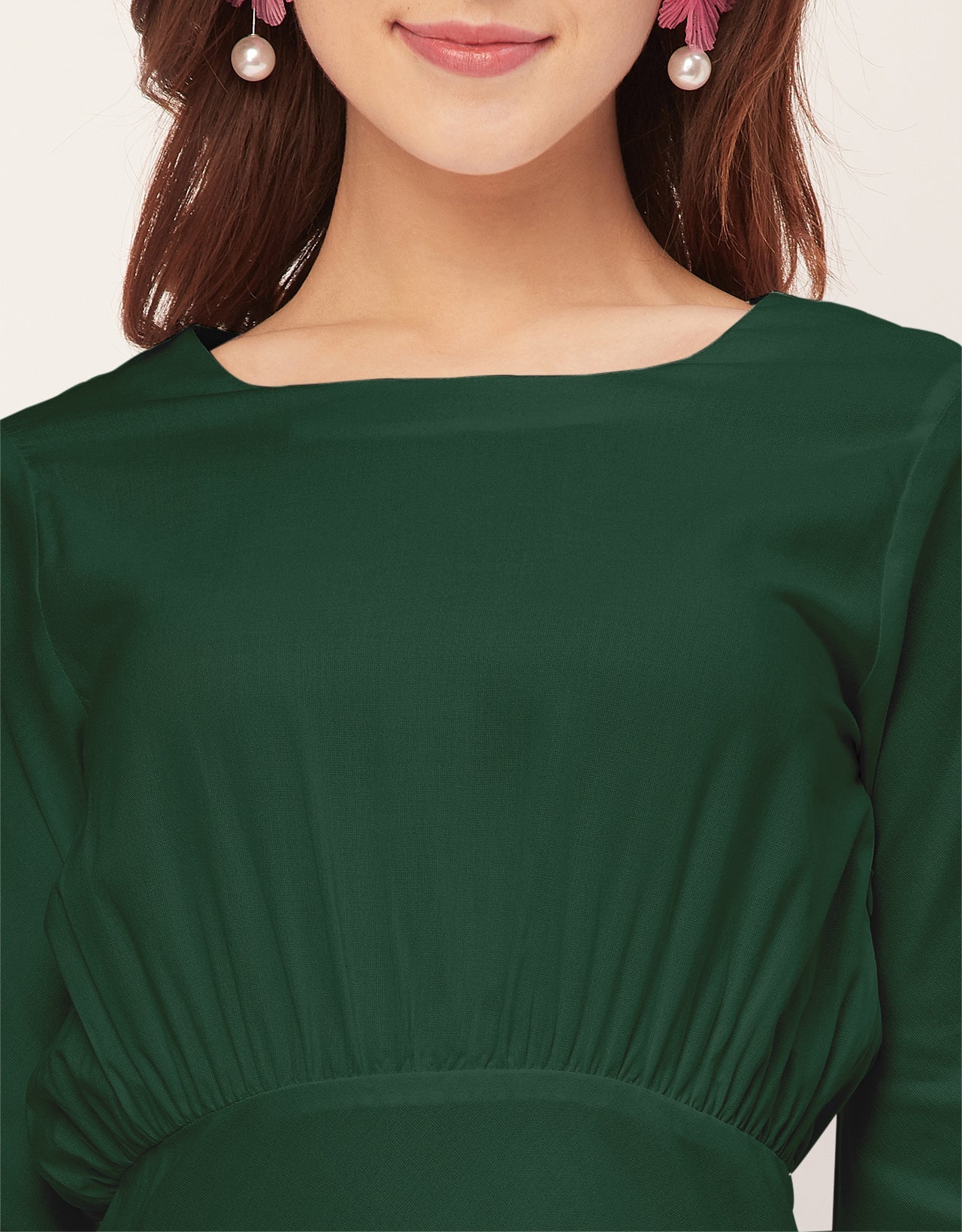 Solid Rayon Long Sleeve Fit & Flare Dress
