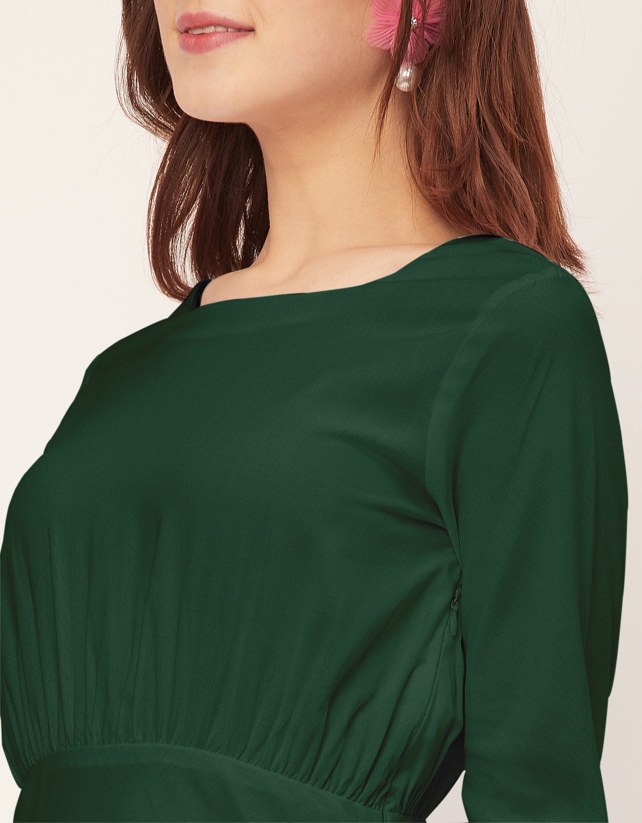 Solid Rayon Long Sleeve Fit & Flare Dress