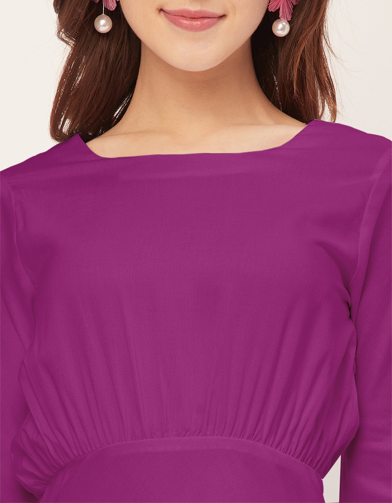 Solid Rayon Long Sleeve Fit & Flare Dress