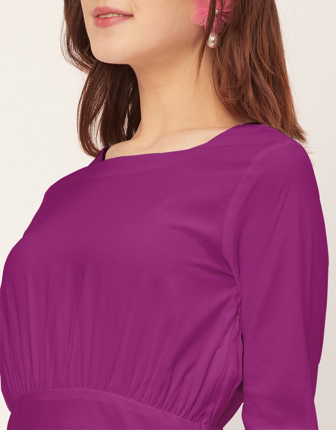 Solid Rayon Long Sleeve Fit & Flare Dress