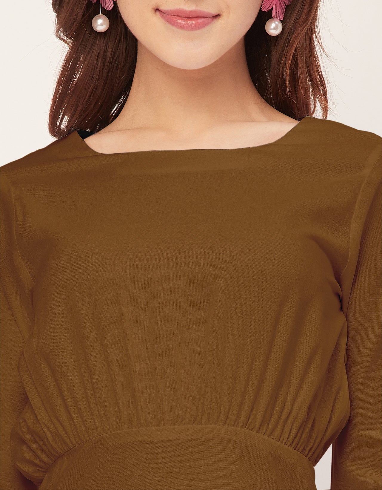 Solid Rayon Long Sleeve Fit & Flare Dress