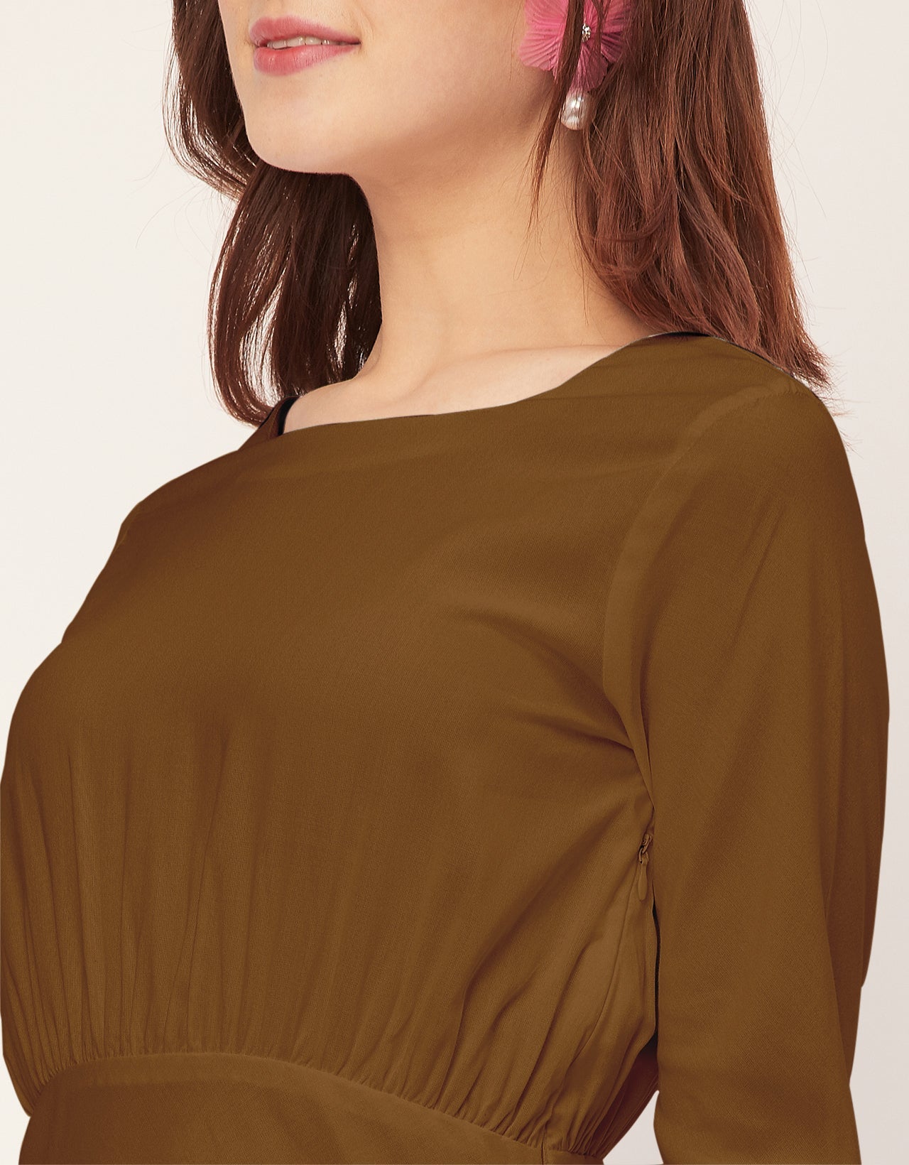 Solid Rayon Long Sleeve Fit & Flare Dress