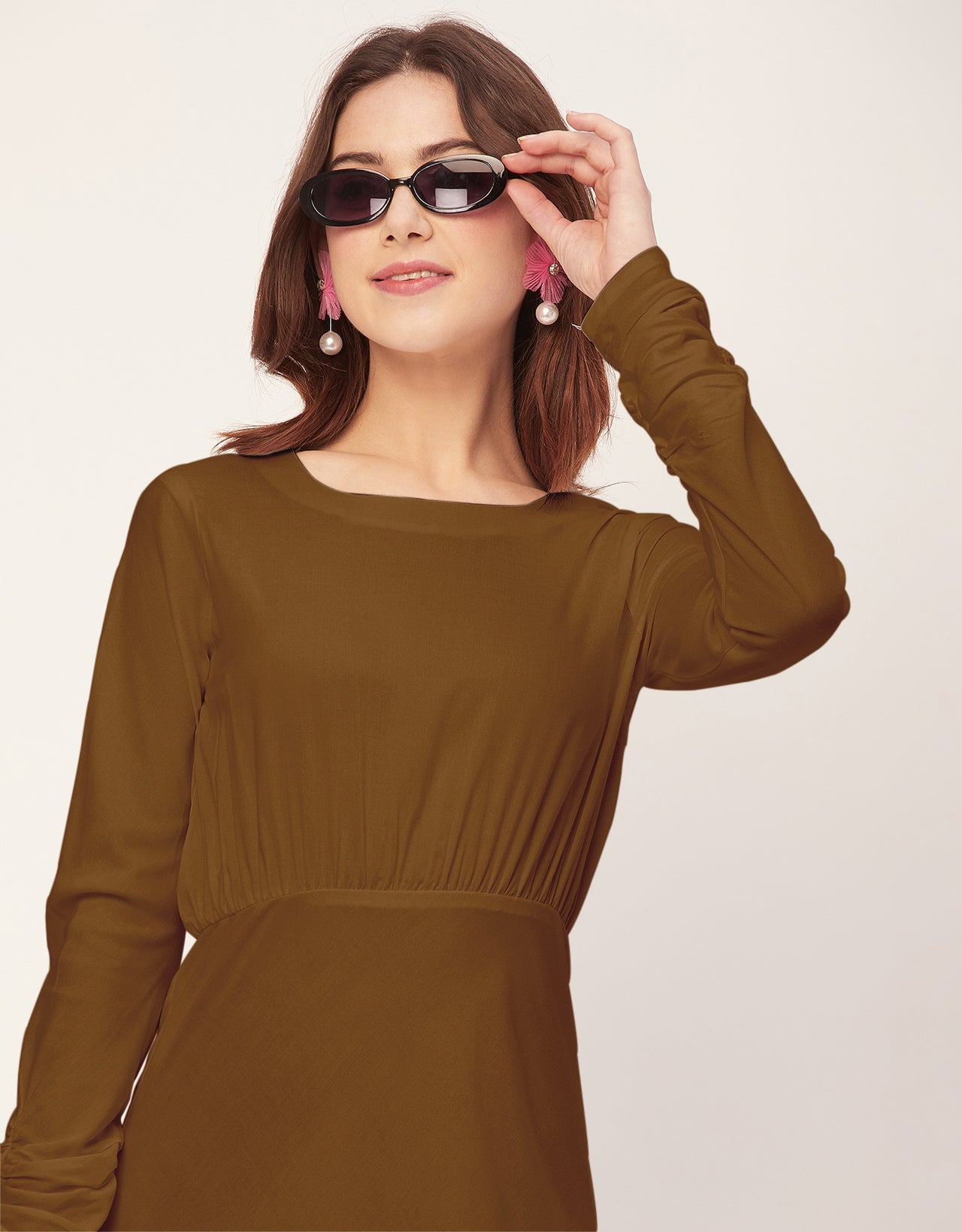 Solid Rayon Long Sleeve Fit & Flare Dress