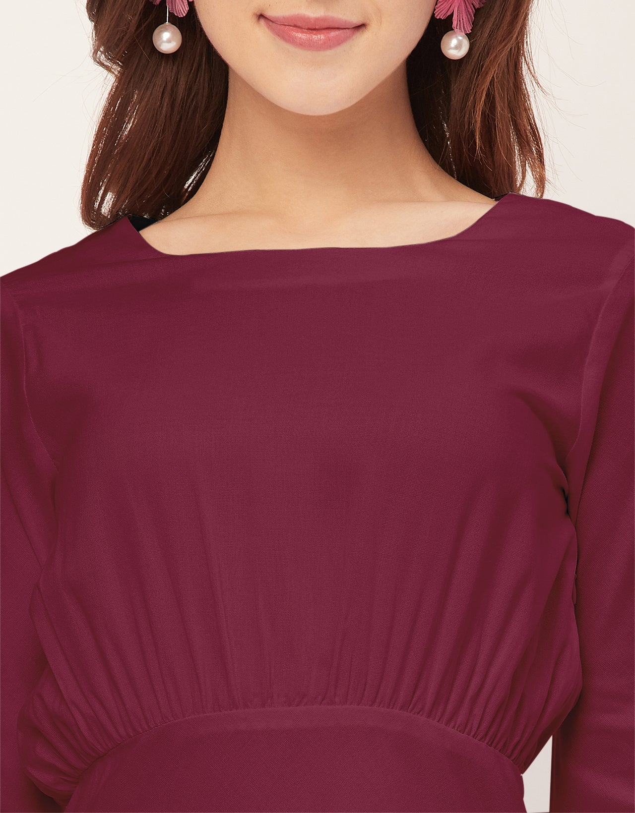 Solid Rayon Long Sleeve Fit & Flare Dress