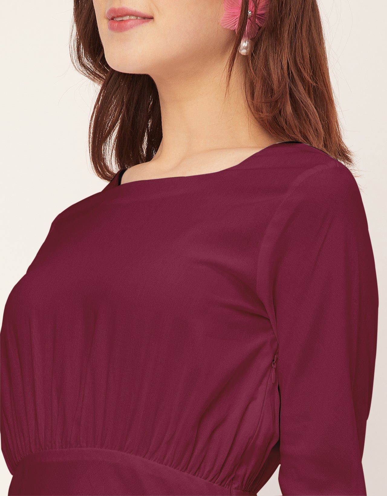 Solid Rayon Long Sleeve Fit & Flare Dress