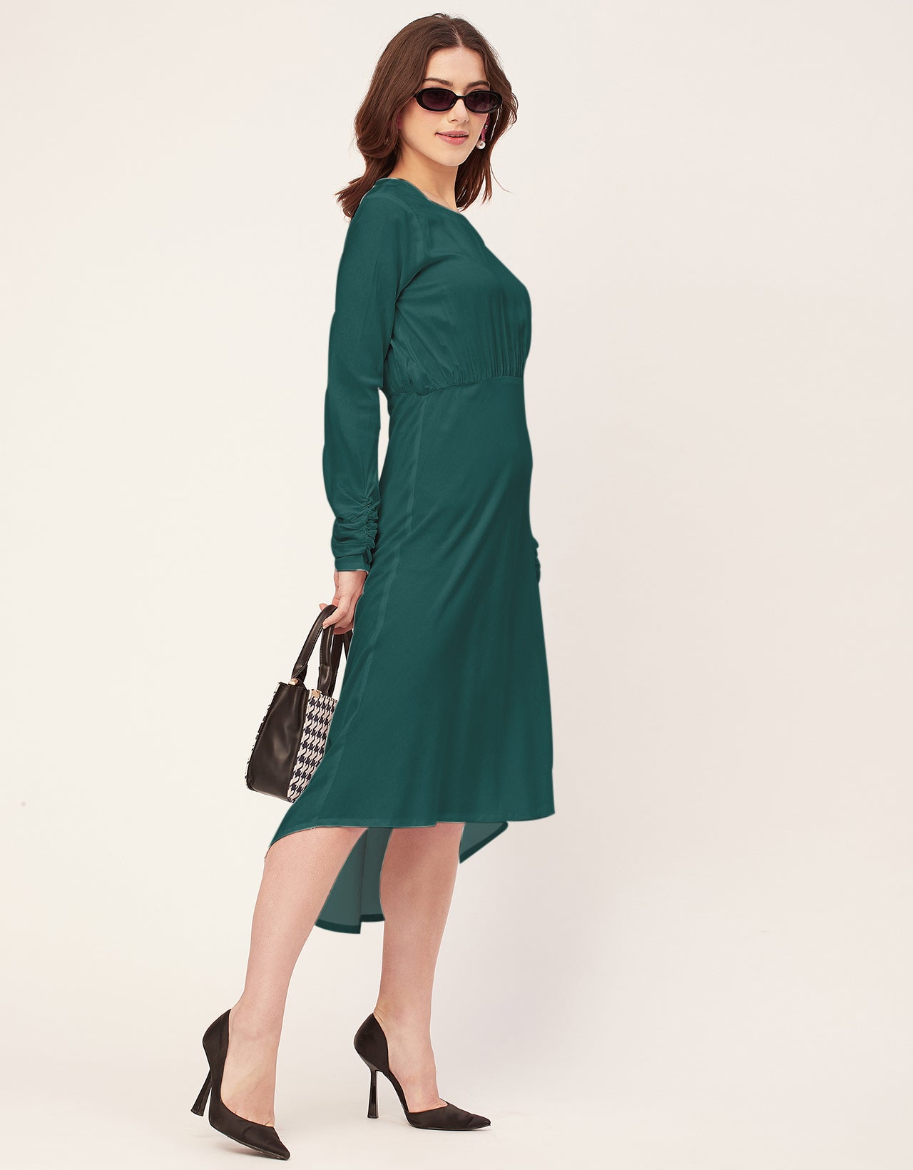 Solid Rayon Long Sleeve Fit & Flare Dress